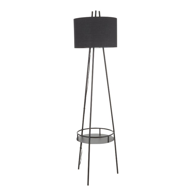 Trident Contemporary Floor Lamp with Metal and Linen Shade Black (Includes LED Light Bulb) - LumiSource