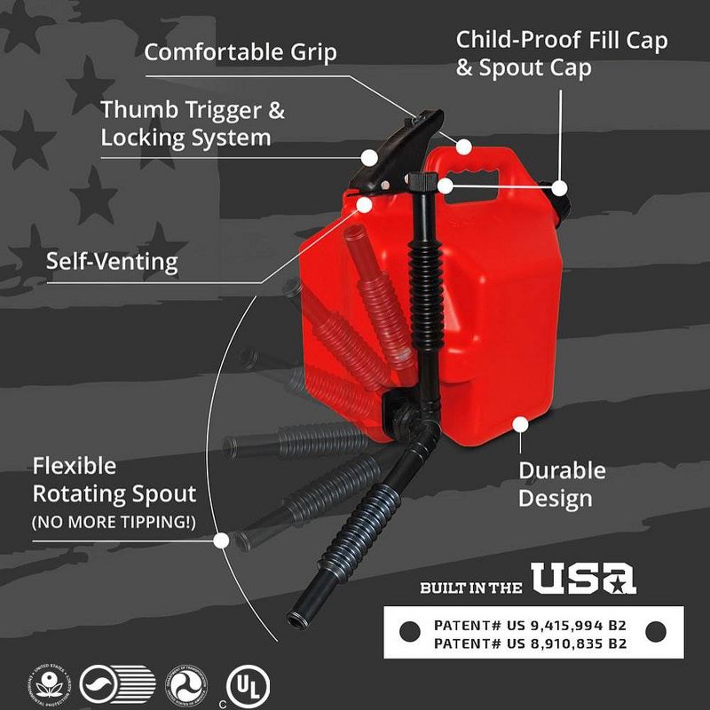 SureCan Self Venting Easy Pour Nozzle 5 Gallon Flow Control Gas Container, Red