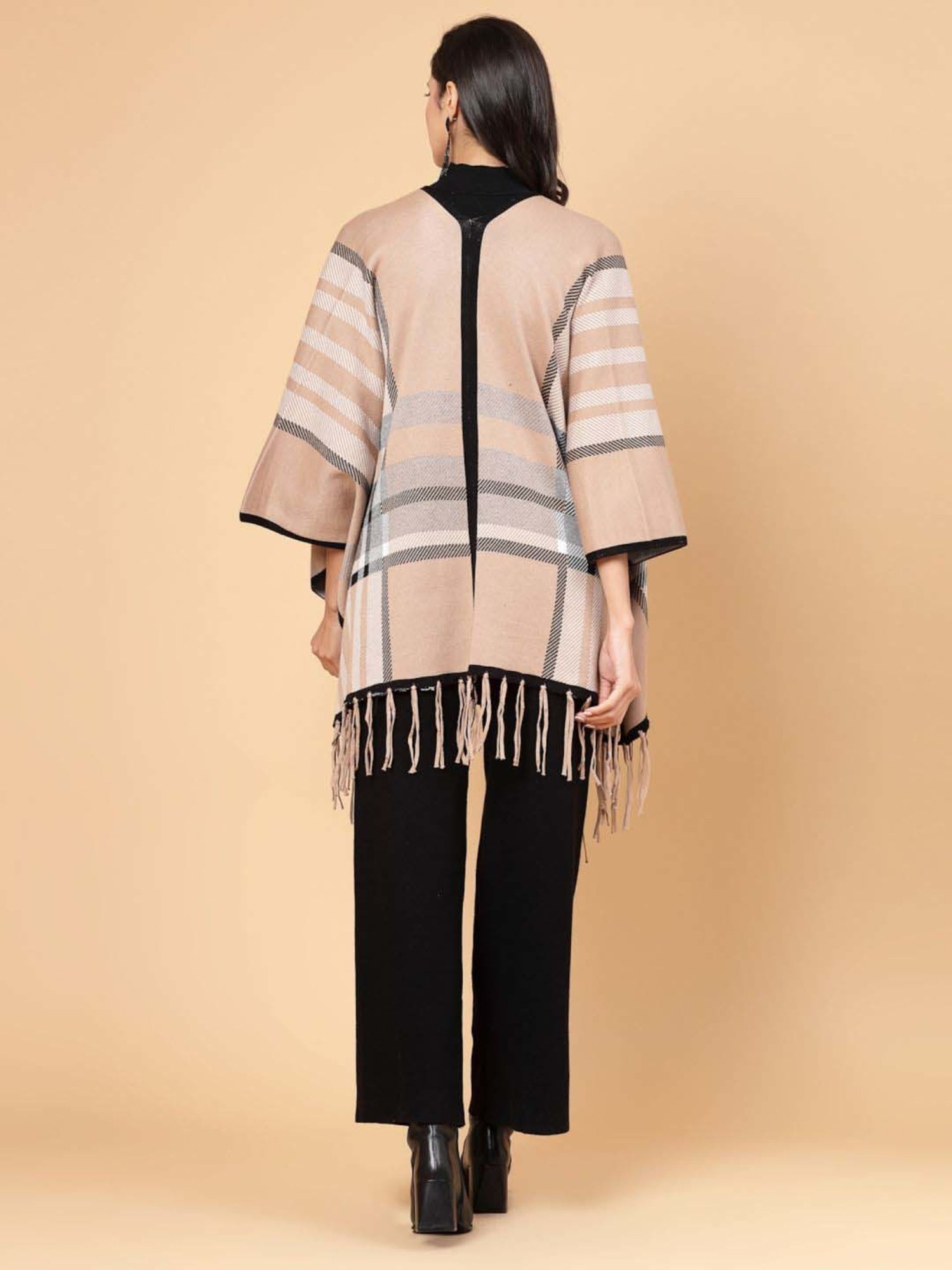 Mafadeny Khaki & Black Printed Top Pants Set With Shrug