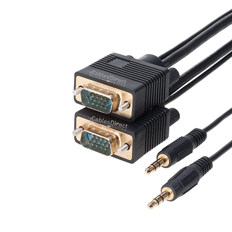50FT SVGA + Audio Monitor Cable, Male to Male 1080P Super VGA Display Cord for PC Projector Laptop TV
