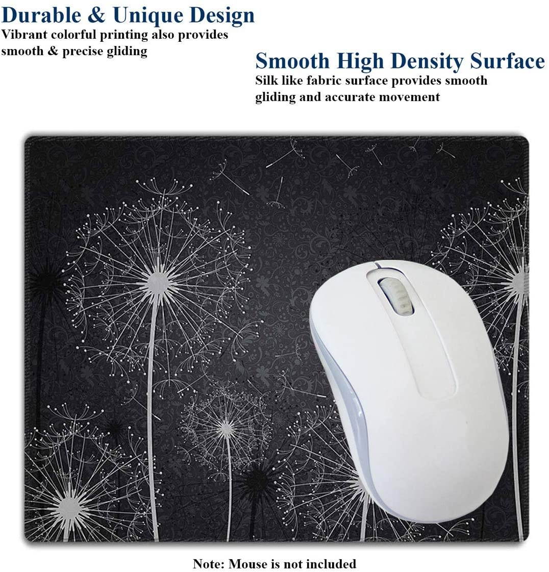 Meffort Inc Mouse Pad with Stitched Edges & Non-Slip Base, Smooth Silk Surface Gaming Mousepad - Black White Dandelion