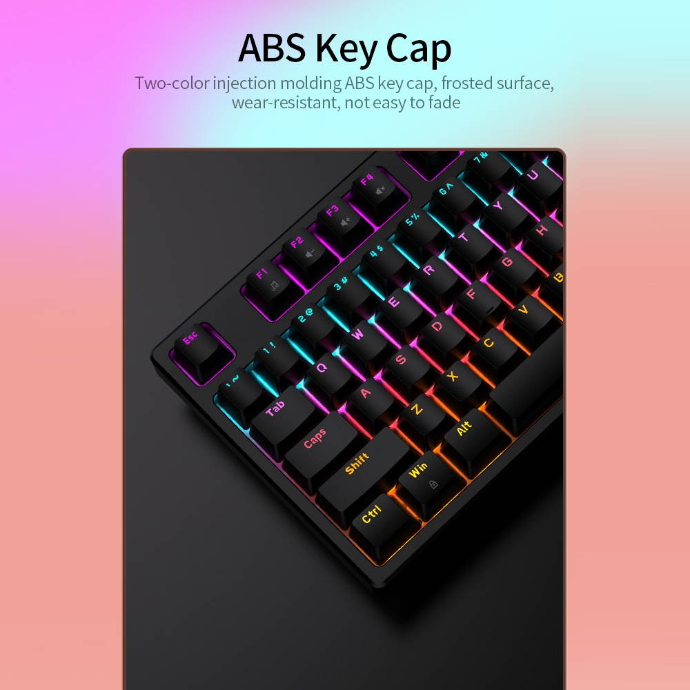 DaiDai STK131 USB Wired Mechanical Keyboard Mixed Light Keyboard 104 Keys Gaming Office Keyboard Ergonomic Design Pink (Red Switch)