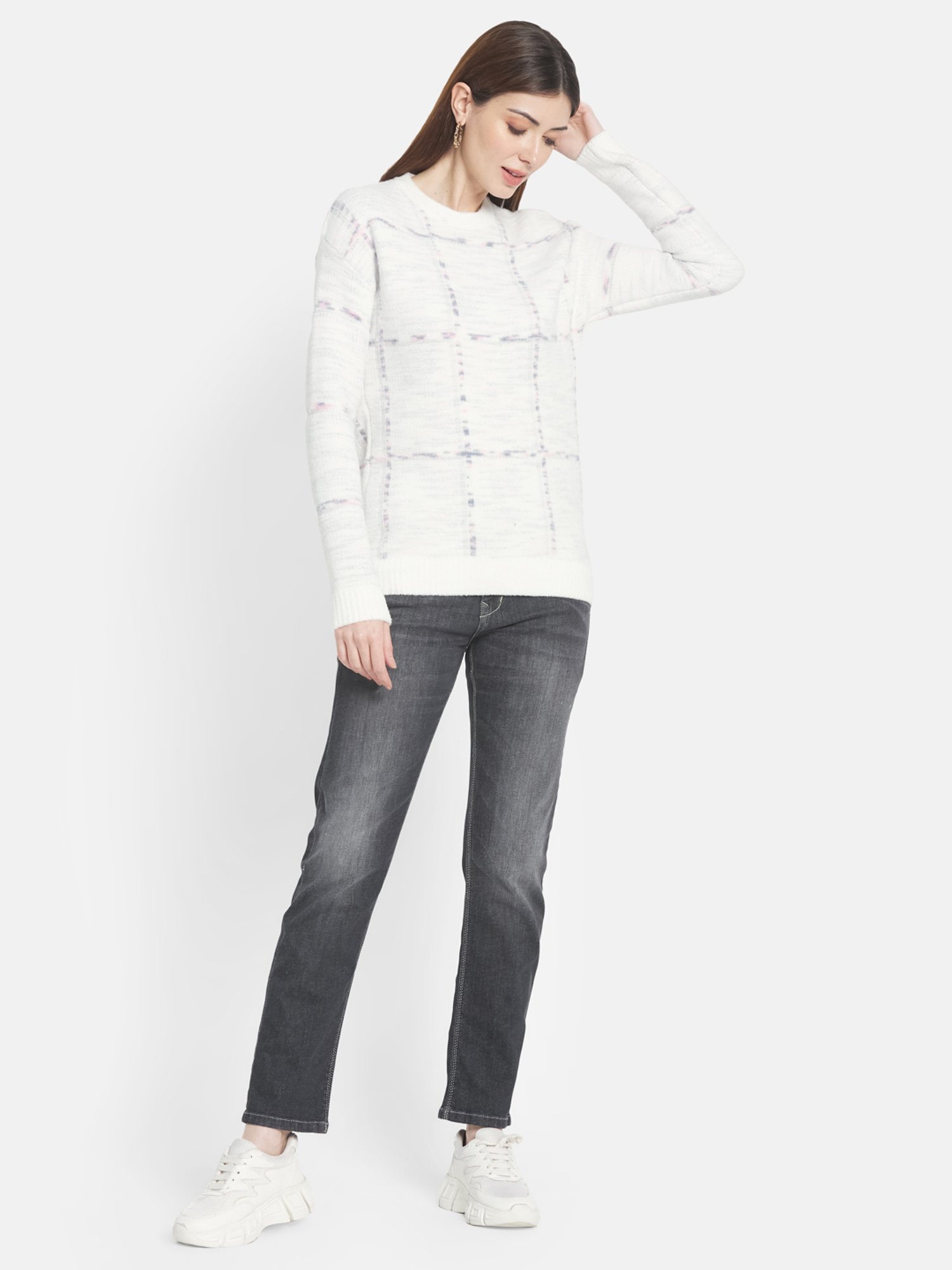 METTLE White Chequered Pullover