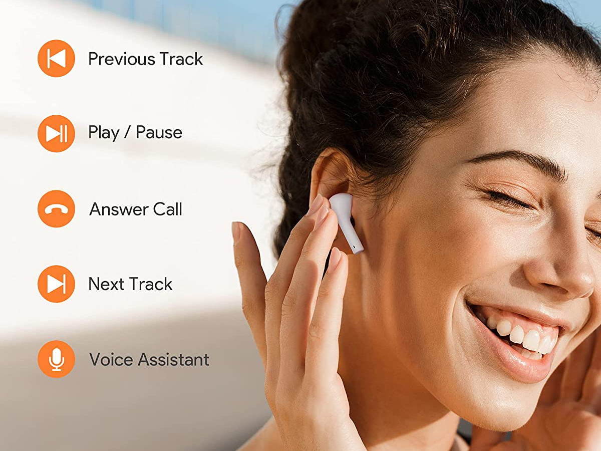 Upgraded Wireless Earbuds, Bluetooth Headphones with Noise Cancelling Mics, 30H Playtime, IPX6 Waterproof Bluetooth Earphones in-Ear with 5 Sizes Tips for iPhone, Android, Charging Case Included