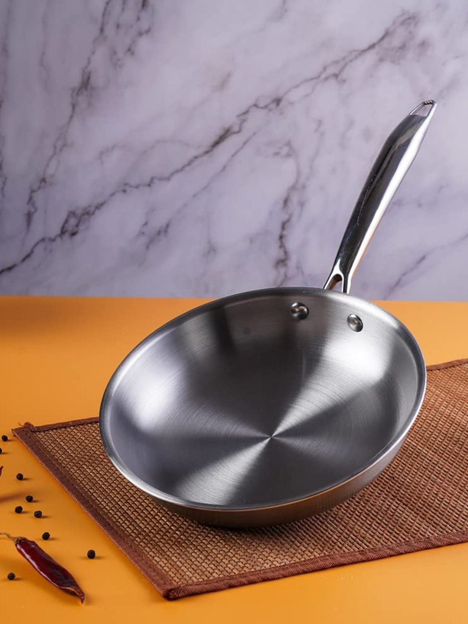 The Indus Valley Silver Tri-Ply Stainless Steel Induction and Gas Compatible 23.5 cm Frypan (1.5L)