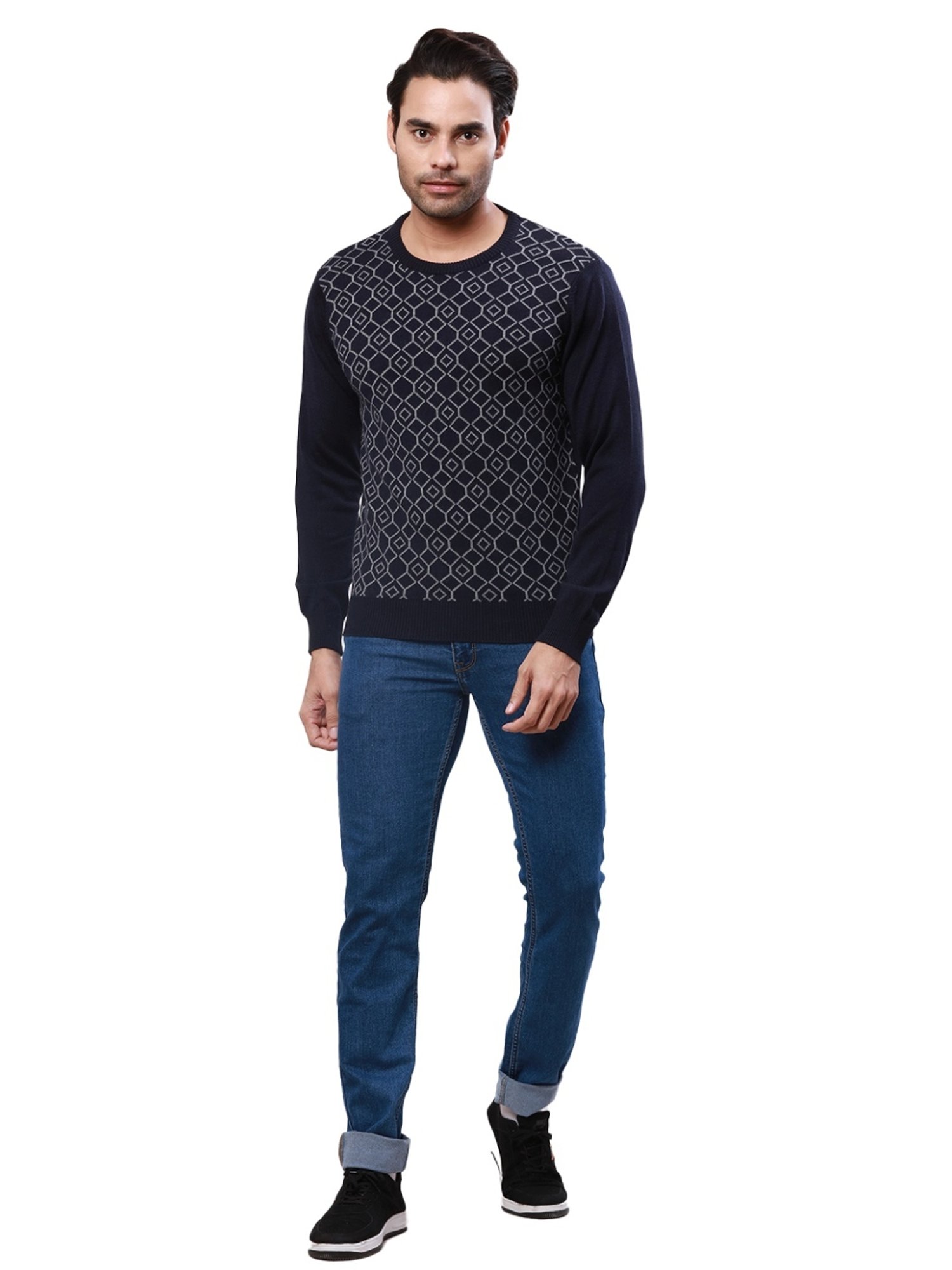 Raymond Blue Regular Fit Self Pattern Sweater