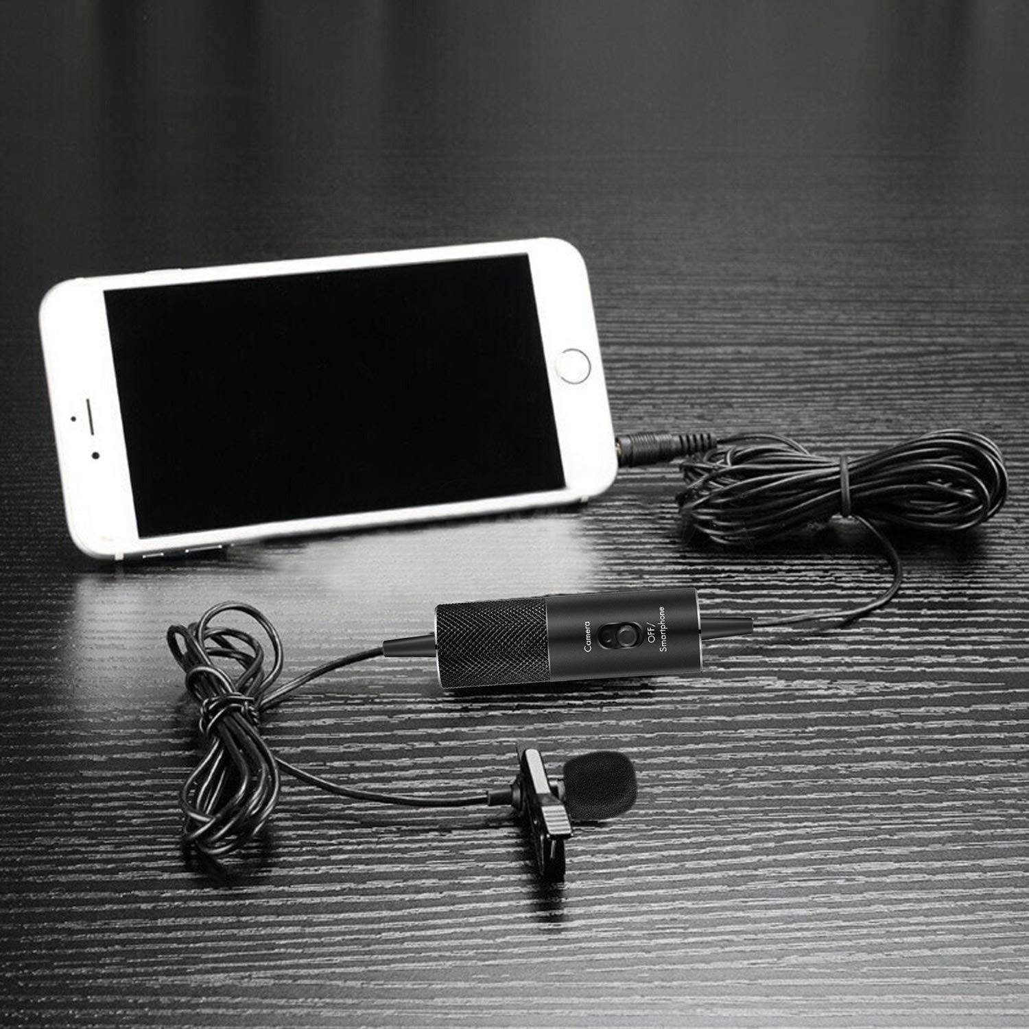 Lavalier Microphone, IUKUS Professional Clip-on Lapel Mic Omnidirectional Condenser Lavalier Microphone with 6M/19FT Cord for Camera/Smartphone