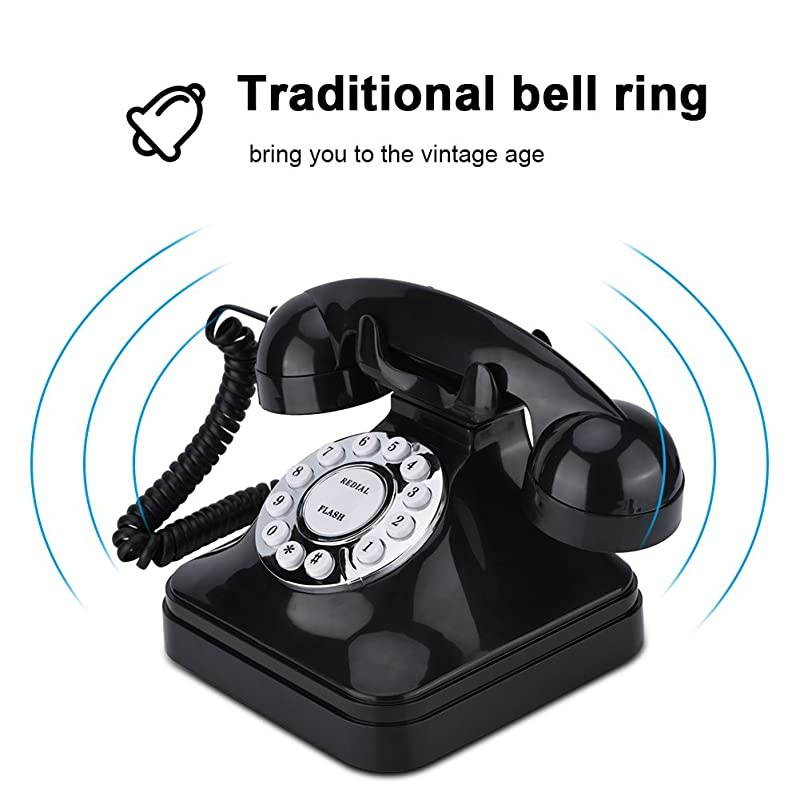 TelephoneRetro Vintage Desktop Wired Landline Phone with Flash Redial and Reserve Function for HomeOffice Decoration Old Fashioned Rotary Dial