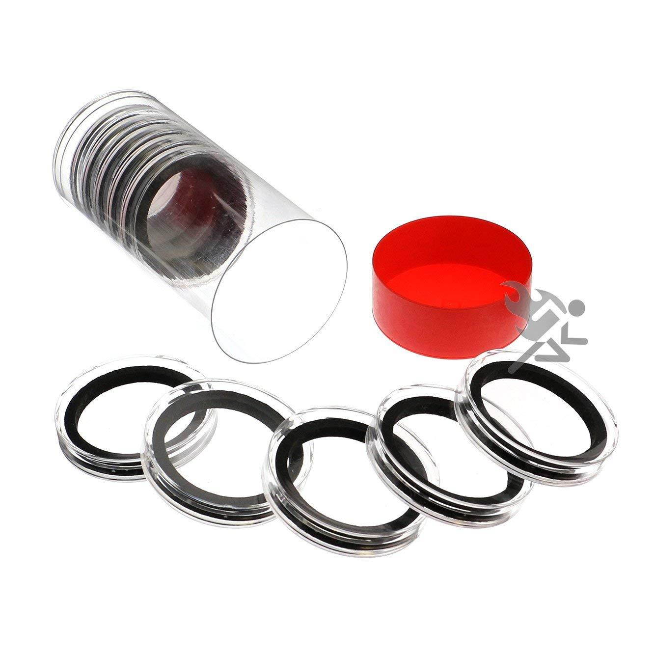 Red Capsule Tube & 10 Air-Tite High Relief 38mm Black Ring Coin Holders for 2oz Queen's Beast