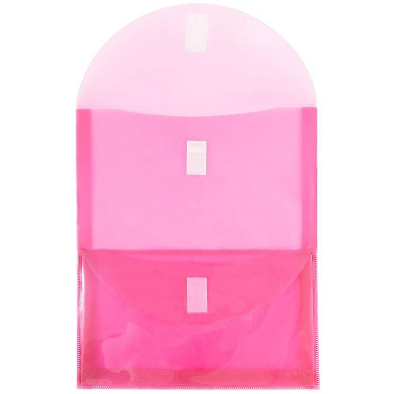 JAM Paper 9 3/4" x 11 3/4" Plastic 2 Pocket Envelope with Hook & Loop Closure, Letter Open End - Pink