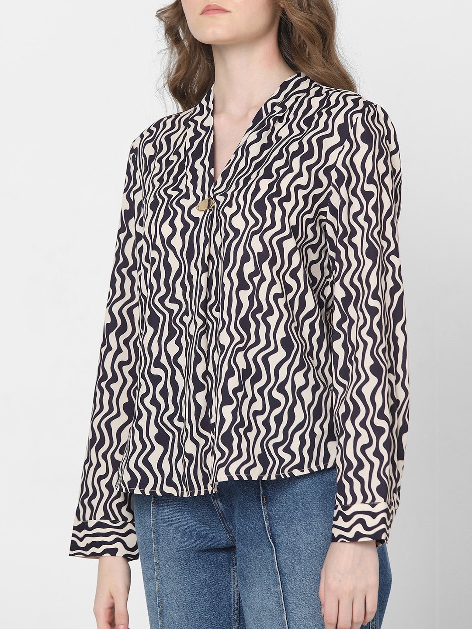 Vero Moda Black & Beige Printed Top