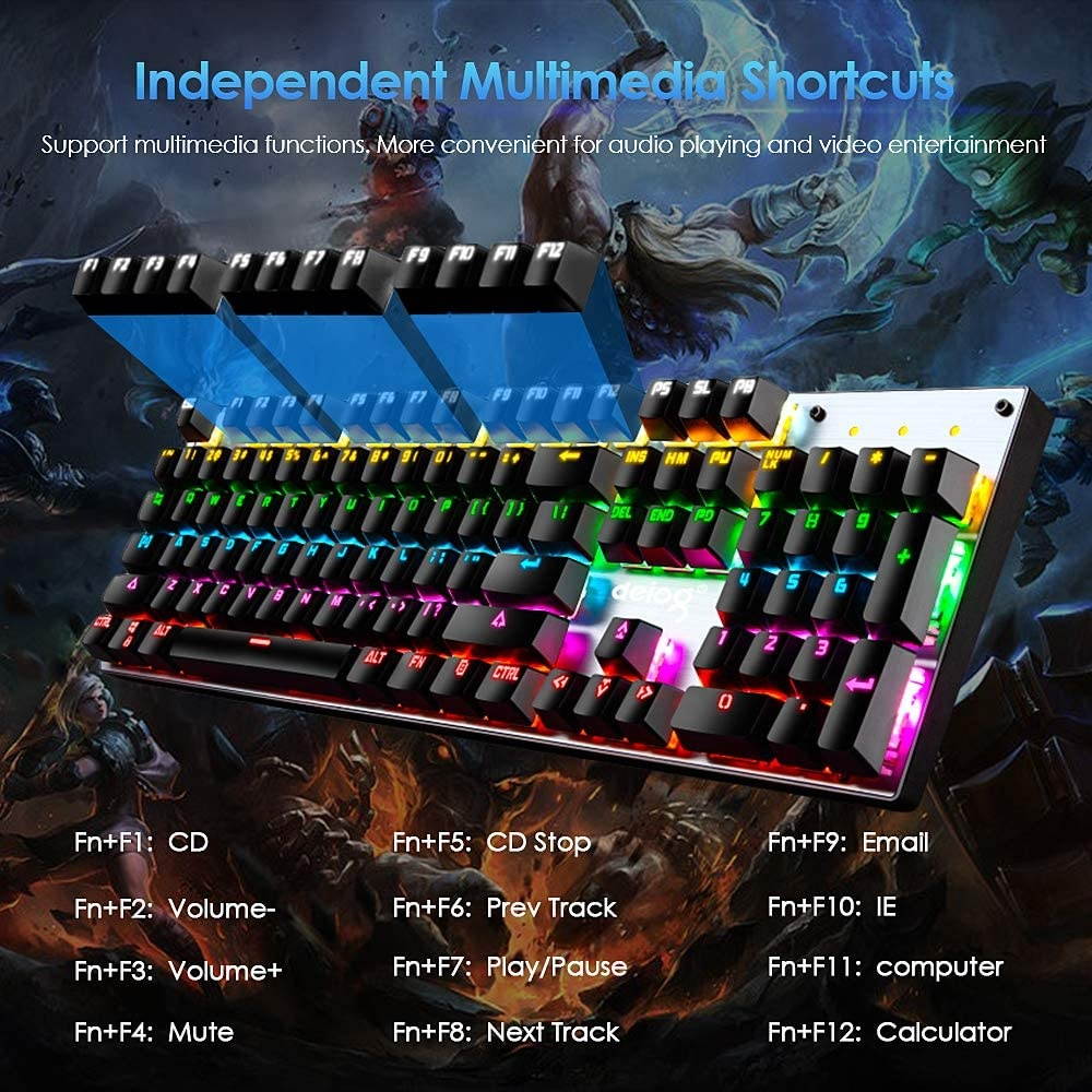 FELiCON RGB LED Backlit Wired Mechanical Gaming Keyboard,Metal Panle Dustproof Suspended Keycap Keyboard,for Laptop PC Game and Work (Black & RGB)