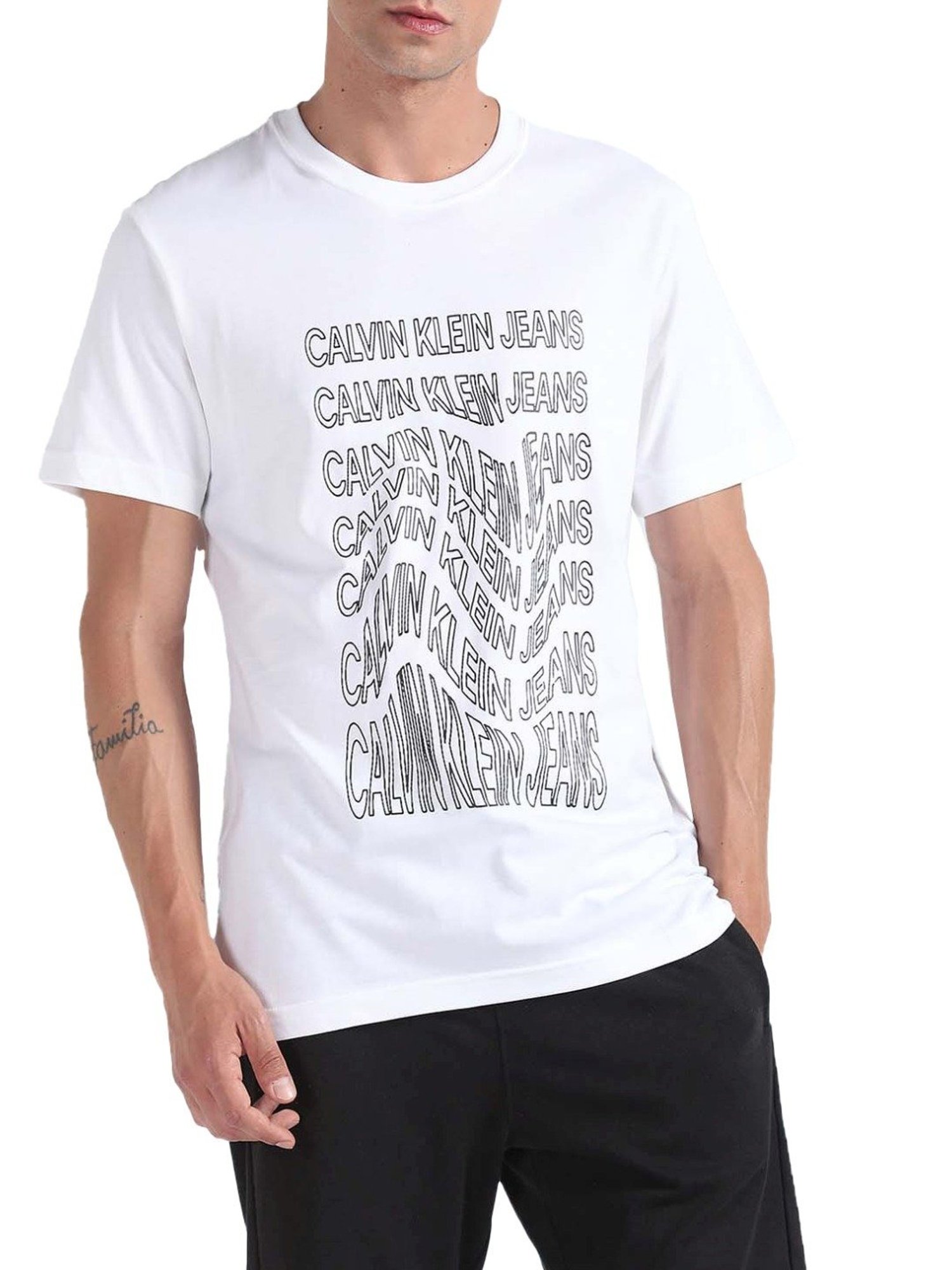 Calvin Klein Jeans Bright White Printed Regular Fit T-Shirt