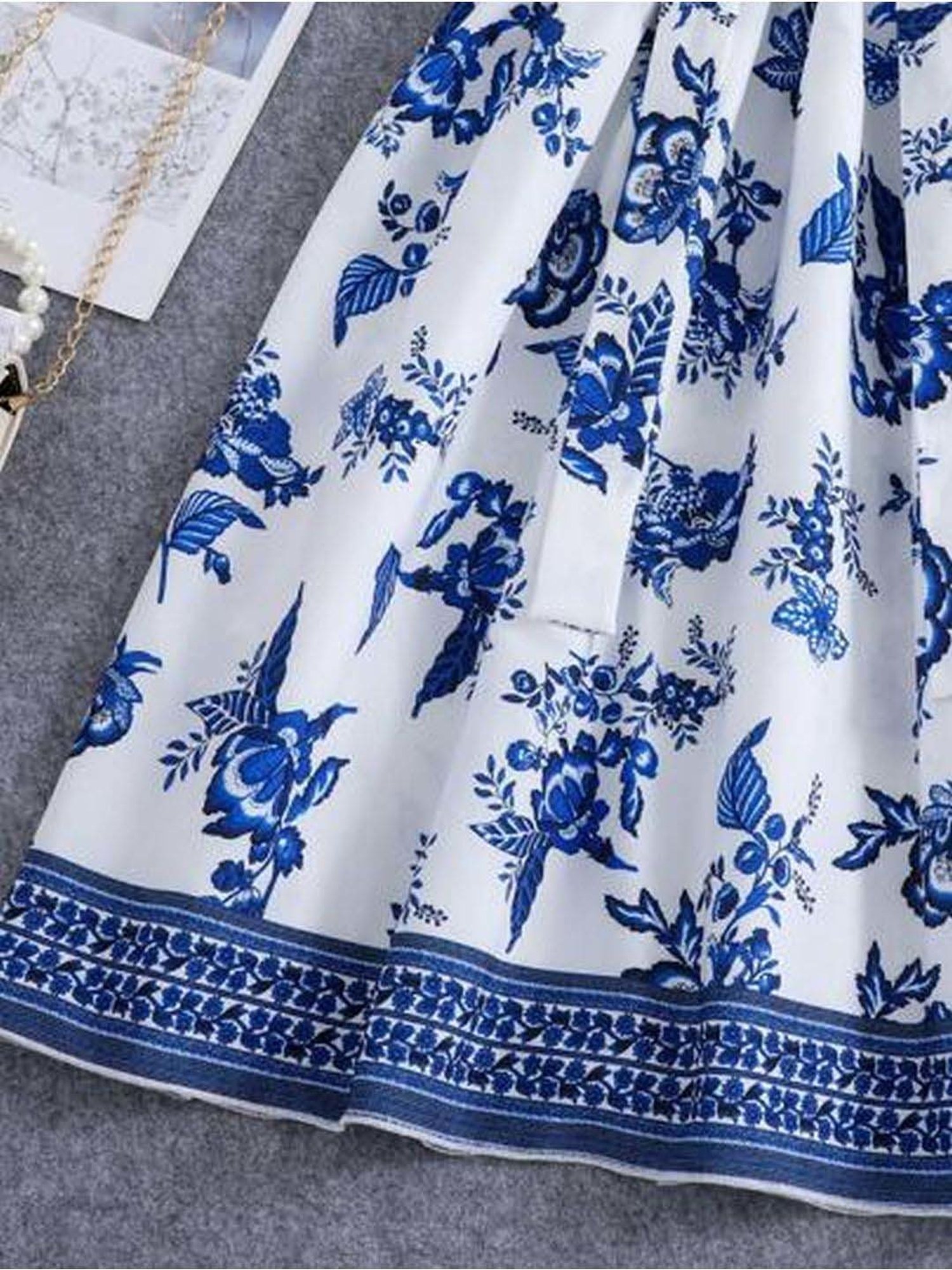 Bolly Lounge Girls Sky Blue & White Floral Dress