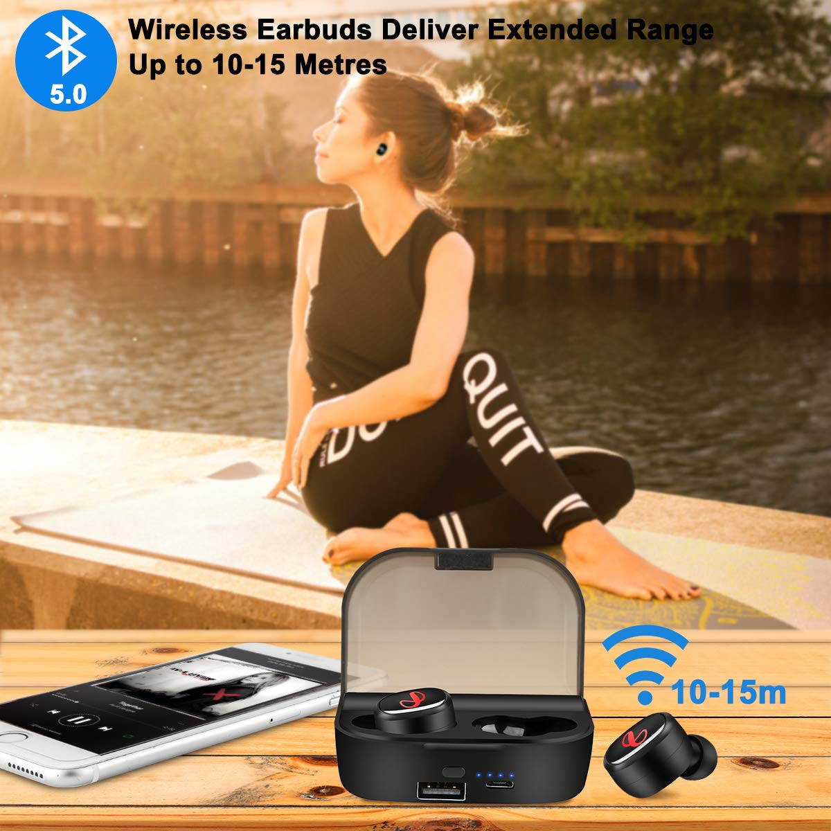 Bluetooth Wireless Earbuds, Sport Headphones Wireless HiFi Sound, Bluetooth 5.0 TWS Headphones 80H Playtime, Dual Built-in Mic, Auto Pairing with 2600mAh Charging Case Power bank, Waterproof Wireless