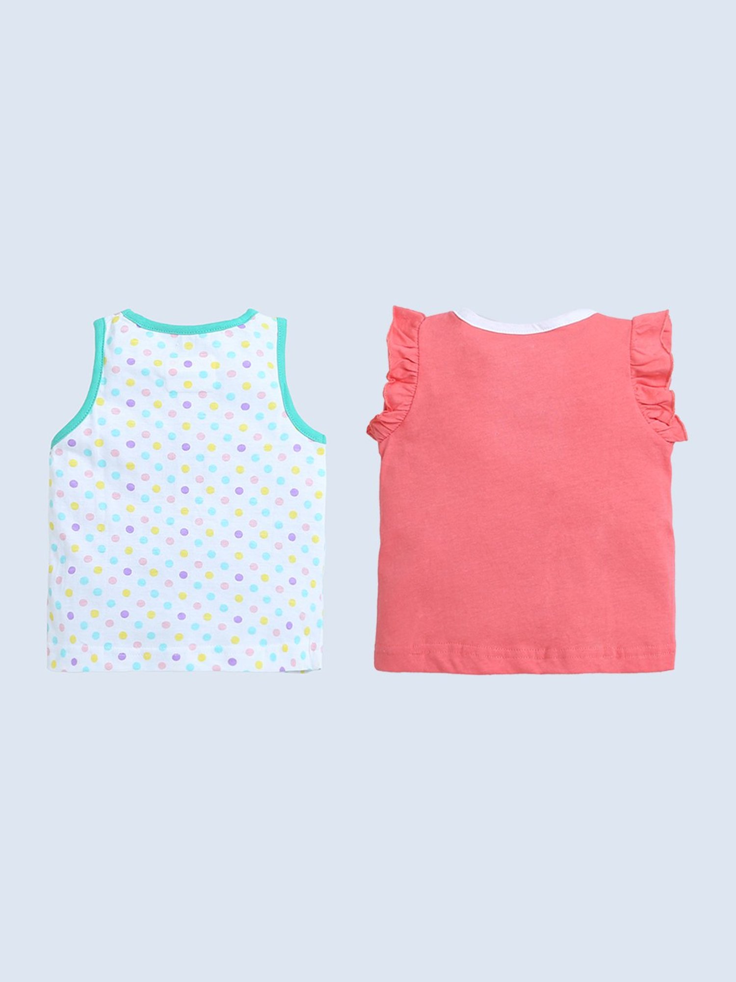 Bumzee Kids Coral & White Printed Top (Pack Of 2)