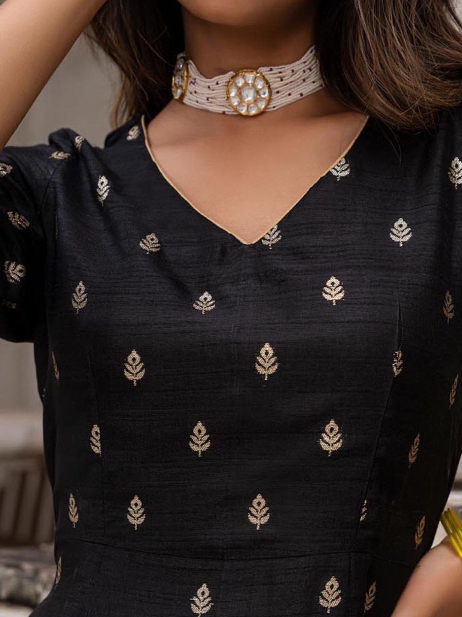 Eeshva India Black Rangaa Re Amee Kurta with Pant and Dupatta in Silk