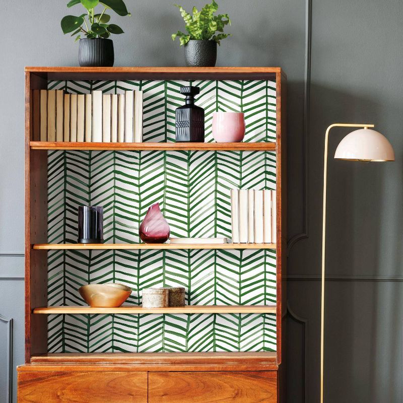 RoomMates Cat Coquillette Herringbone Peel and Stick Wallpaper Green