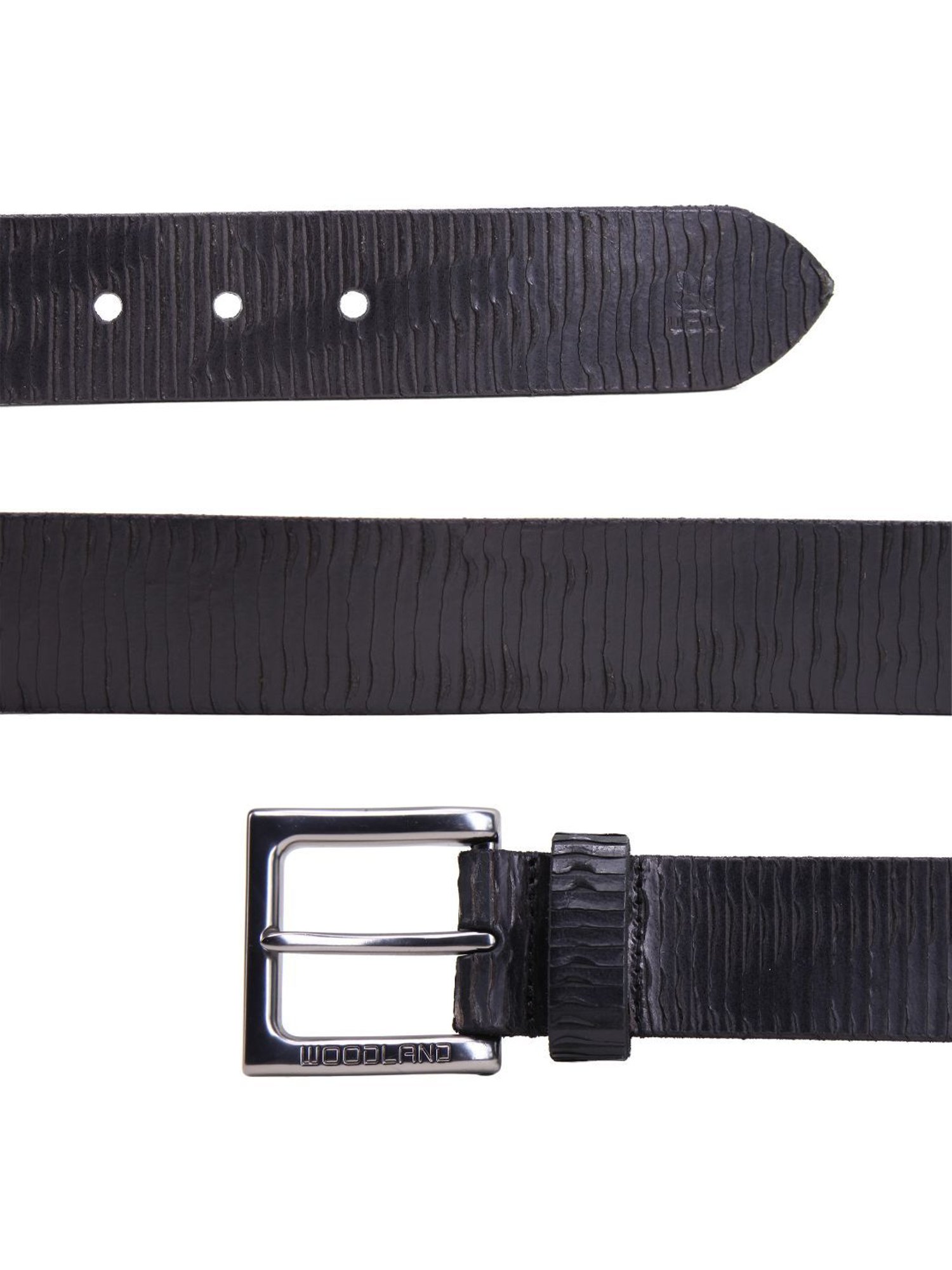Woodland Black Textured Casual Leather Belt for Men