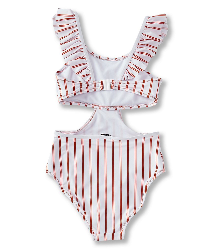 Habitual Big Girls 7-16 Ruffle-Detail Striped Monokini Swimsuit