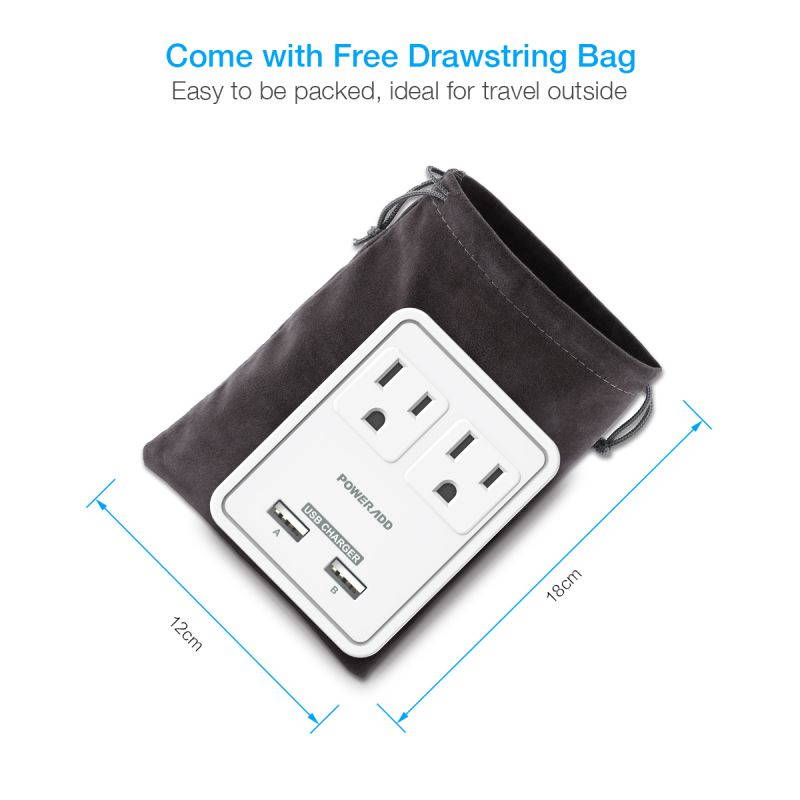 Poweradd Travel Adapter Kit Phone Holder - Dual USB Ports + 2 Outlets, Universal Power Strip for UK, US, Japan,China, Europe, Asia, Cruise Ship Travel, Perfect for Cellphone Laptop Camera and More
