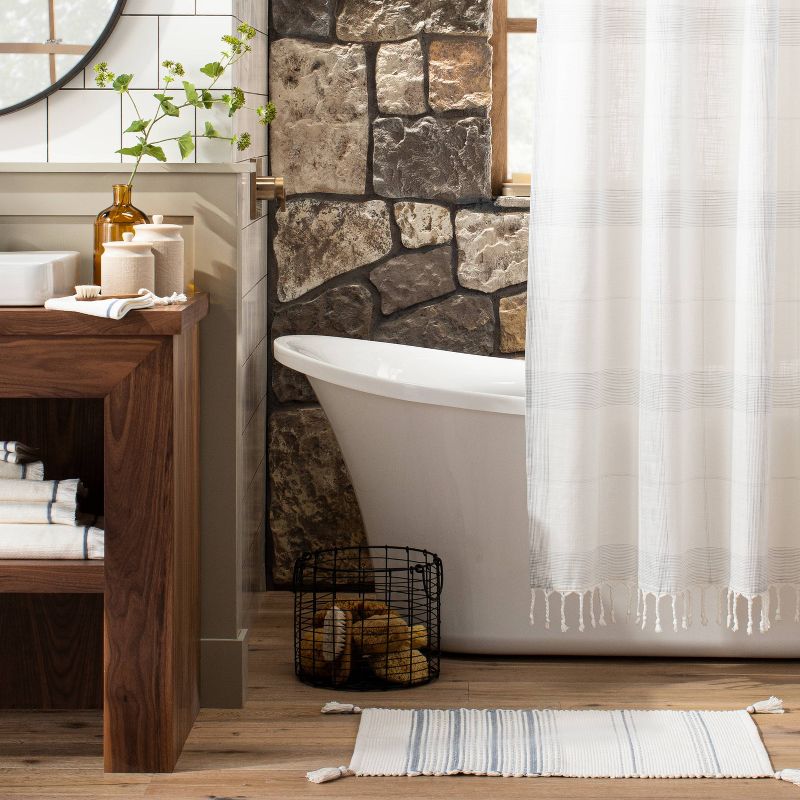 Tonal Stripes Bath Rug Sour Cream/Faded Blue - Hearth & Hand™ with Magnolia