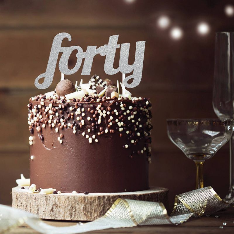 "Forty " Cake Topper Silver Glitter