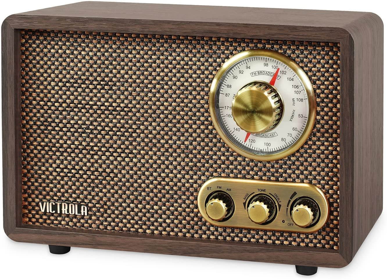 Victrola Retro Wood Bluetooth FM/AM Radio with Rotary Dial, Espresso