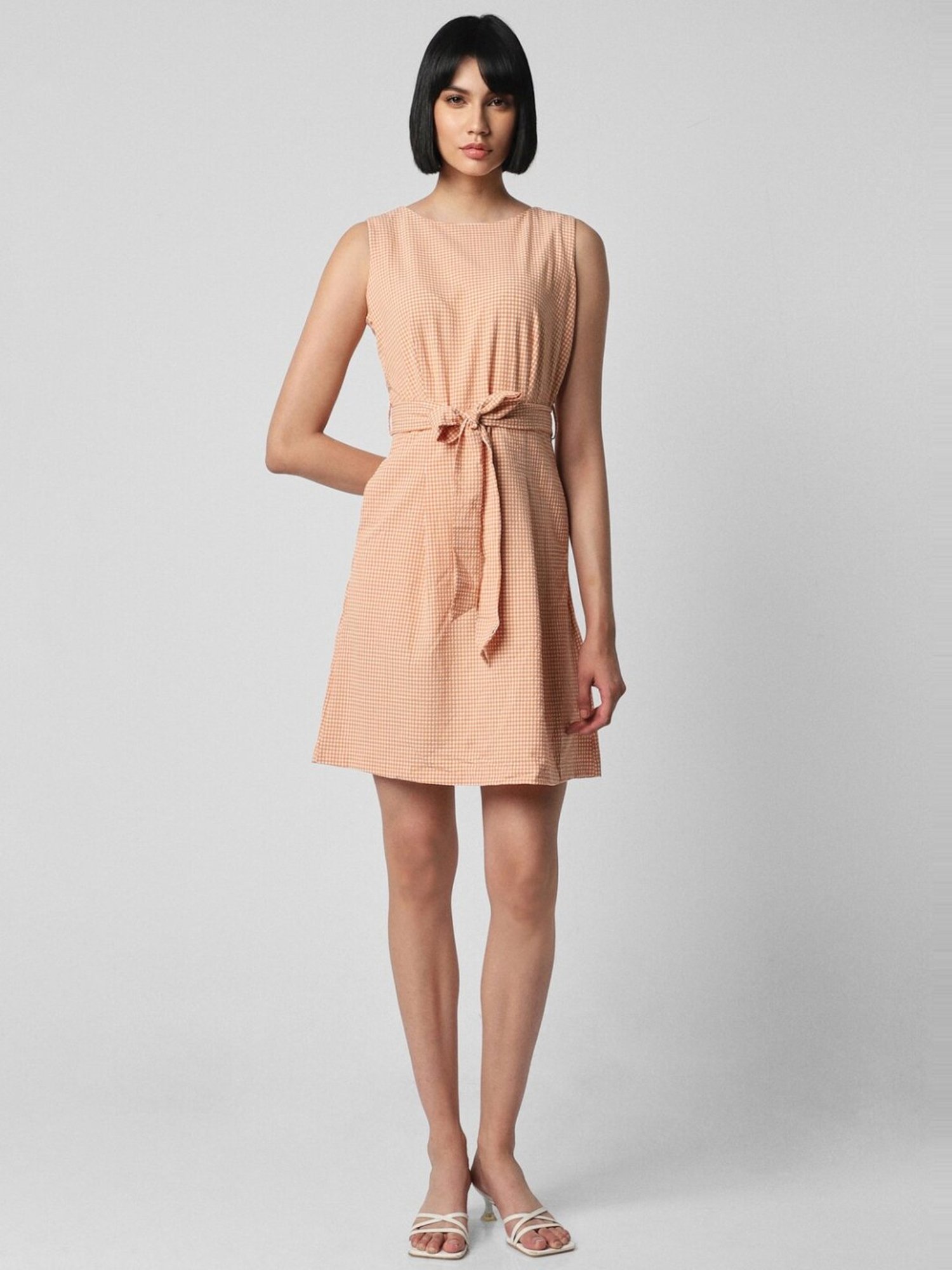 Van Heusen Orange Cotton Chequered Formal Shift Dress