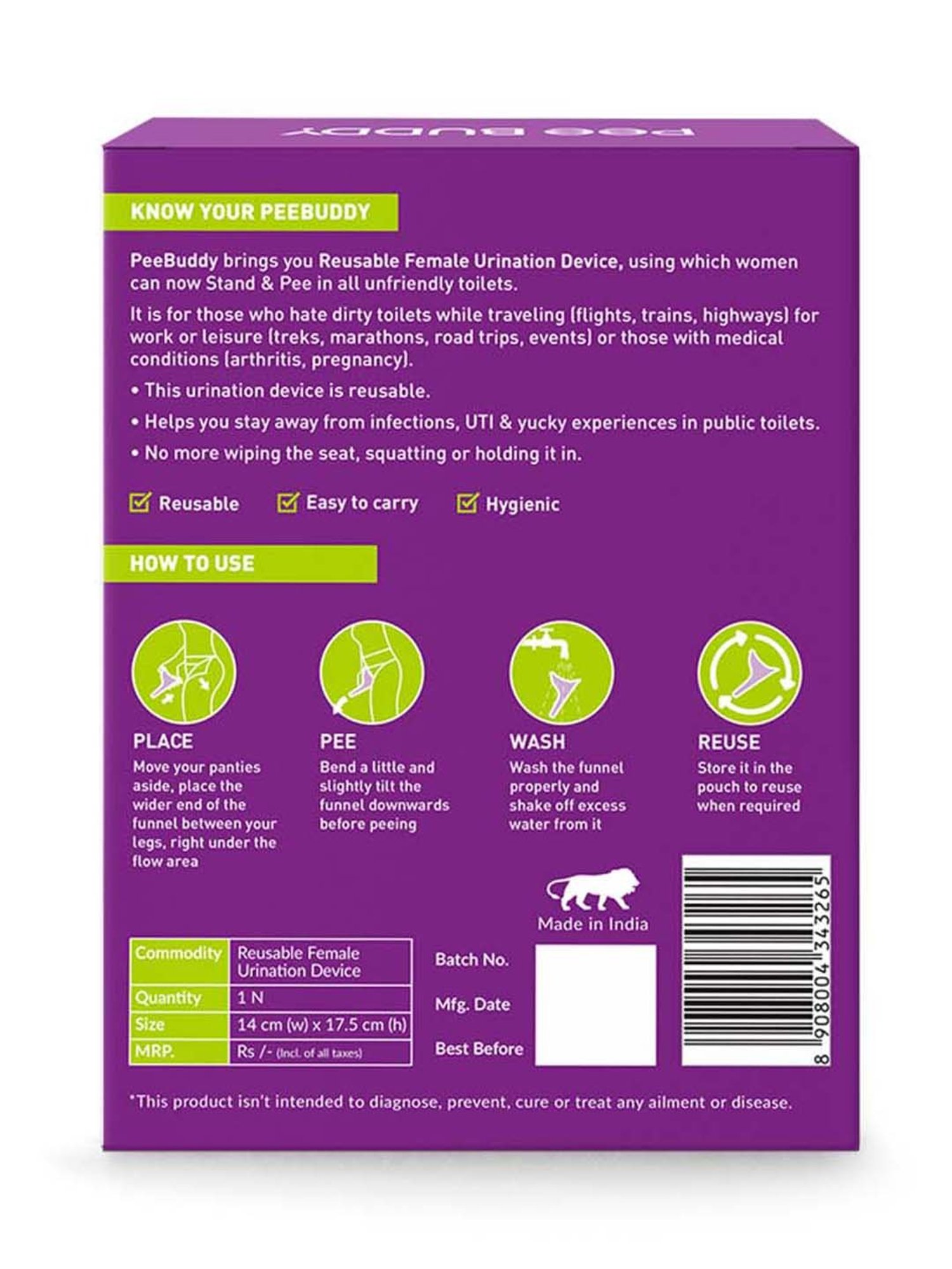 Pee Buddy Stand and Pee Reusable Female Urination Device - 1 Unit