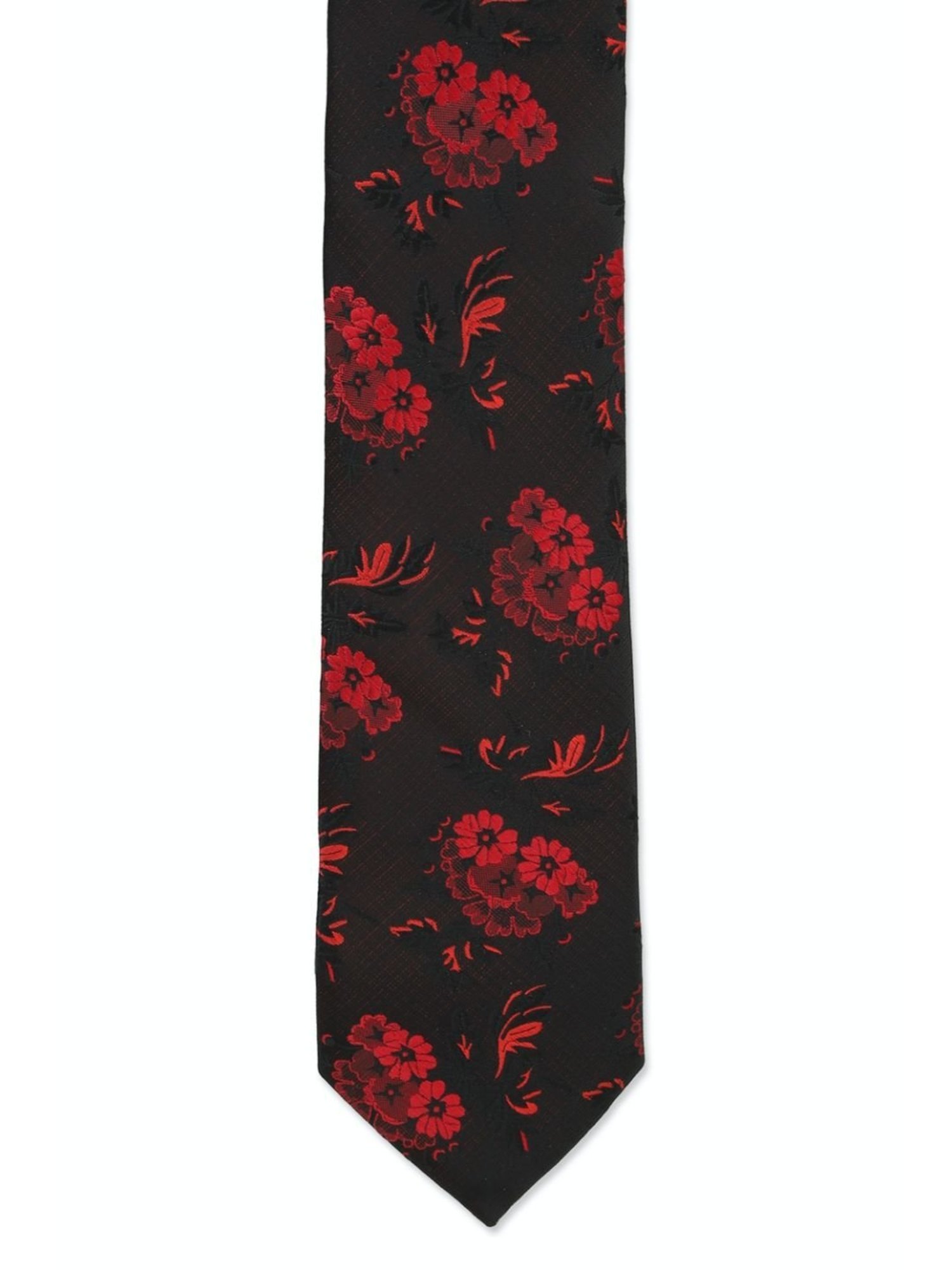 Peter England Black Floral Print Tie Pocket Square and Cufflink - Pack of 4