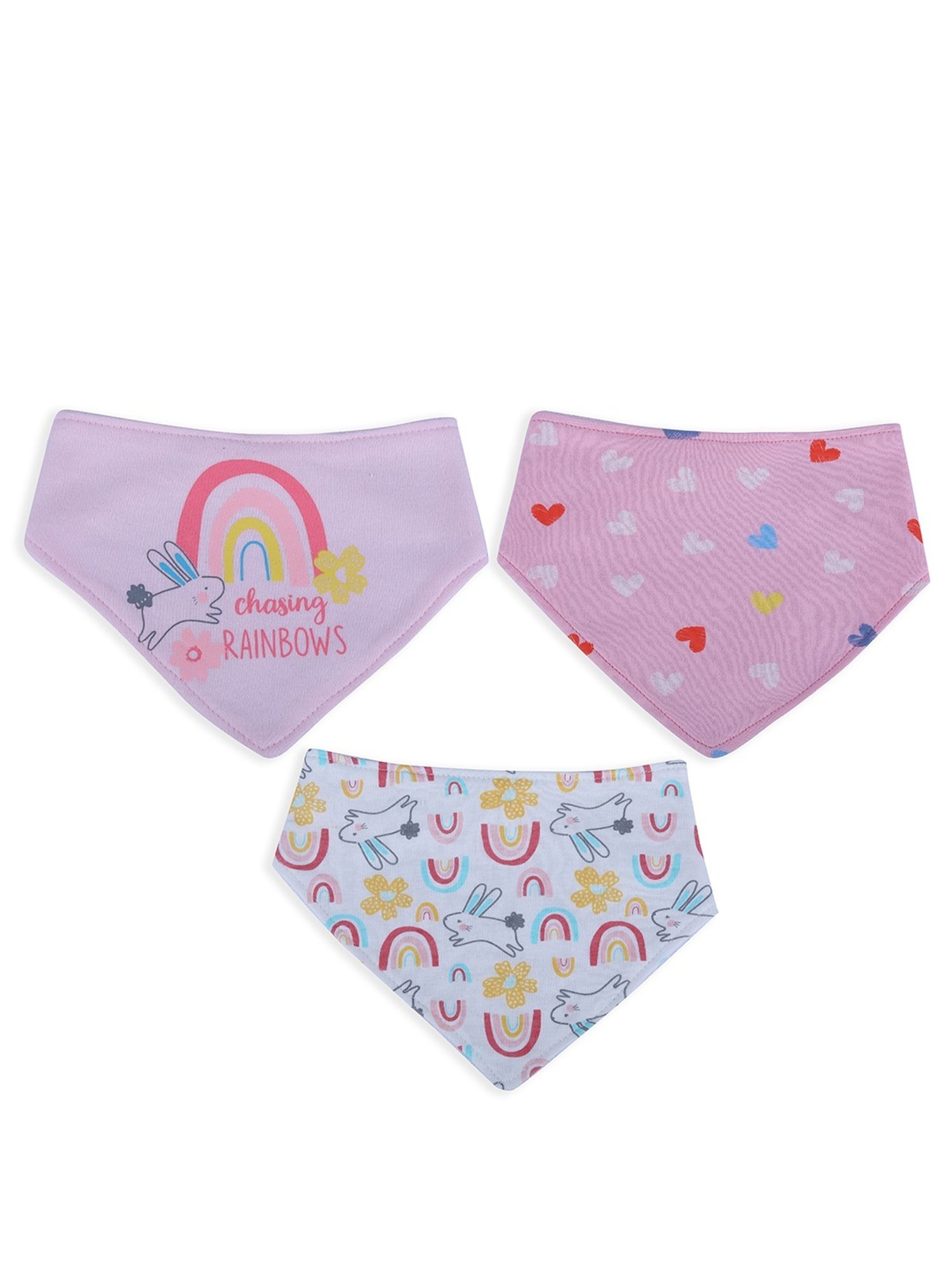 Baby Moo Kids Pink & White Cotton Printed Bib (Pack of 3)