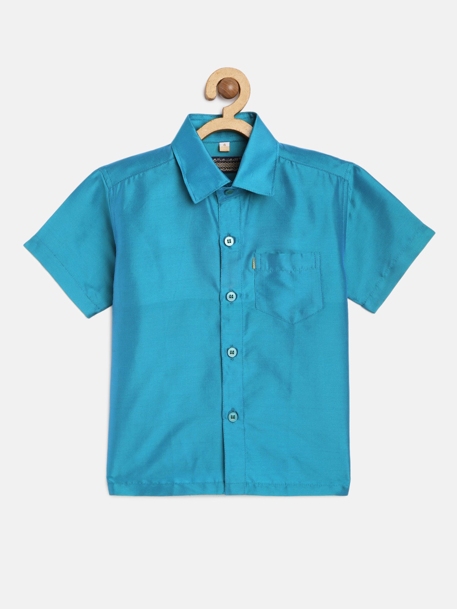 THANGAMAGAN Boys Sky Blue Solid Shirt