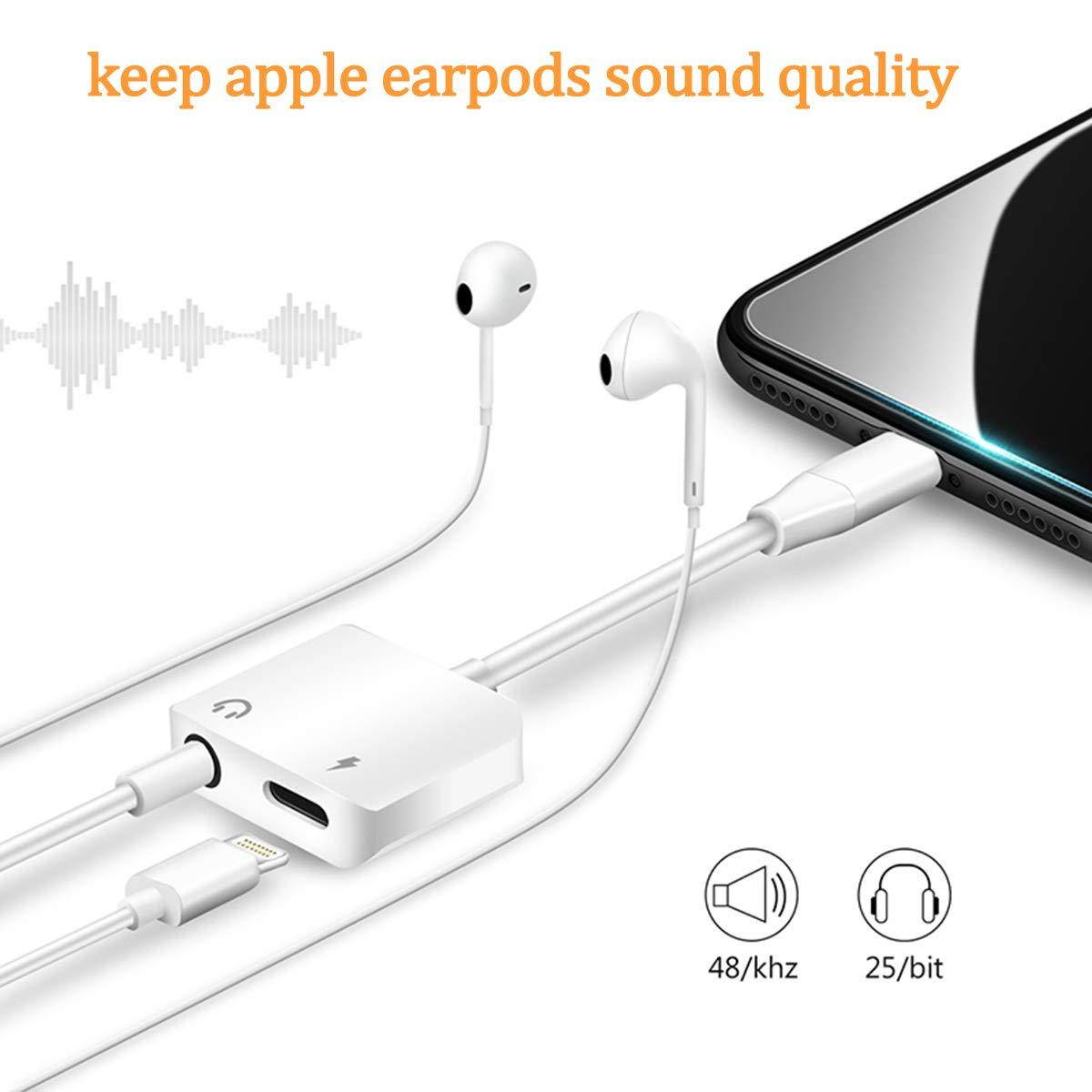 HXYPPY Compatible iPhone Audio Adapter to 3.5mm Jack Headphone Adaptor Replacement iPhone X 8/8Plus 7/7Plus Earphone 3.5mm Aux Audio & Charging & Music Headset Cable Support iOS 11.4 System