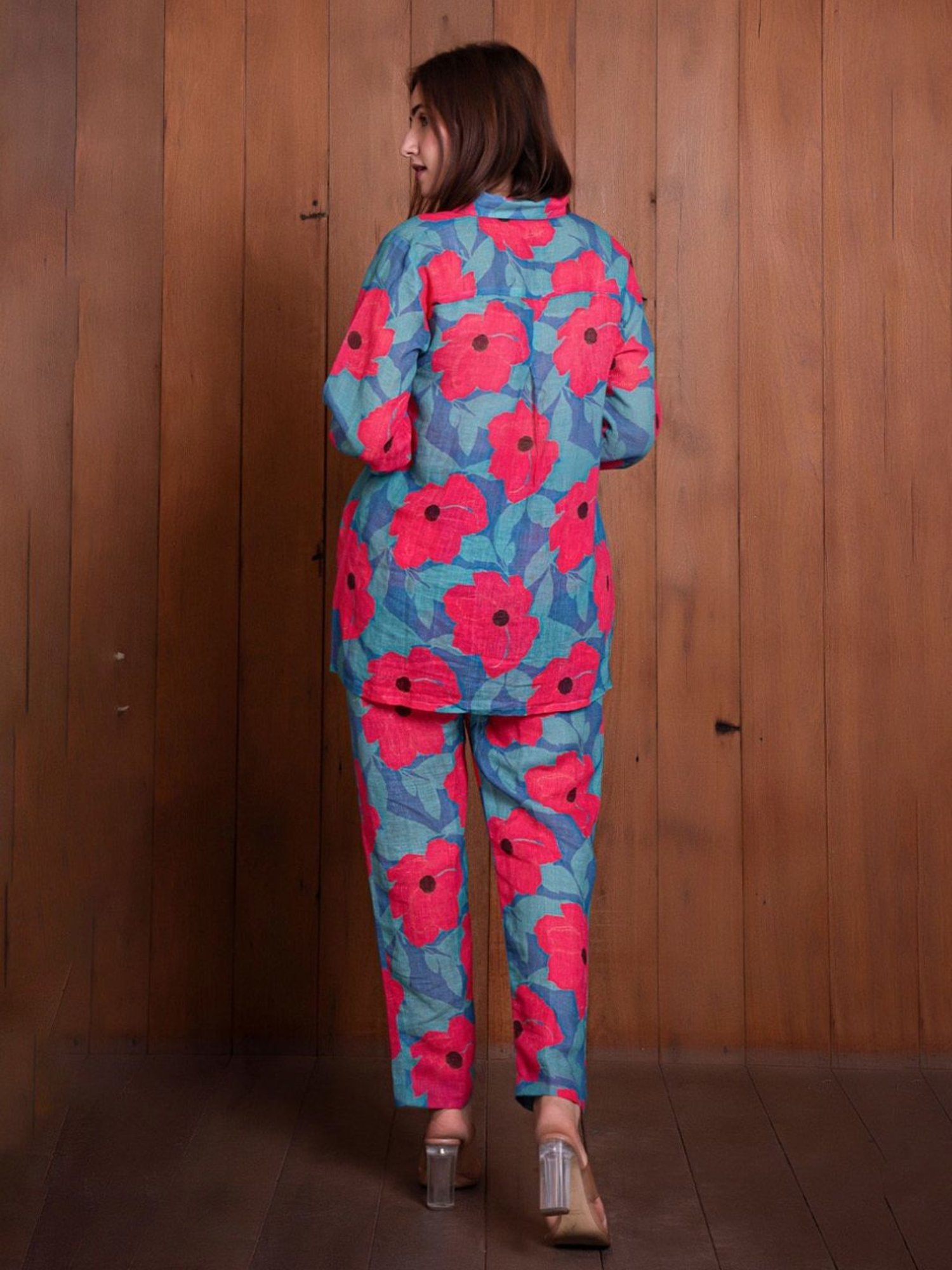 Eeshva India Blue & Pink Garden Of Dreams Shirt with Pant