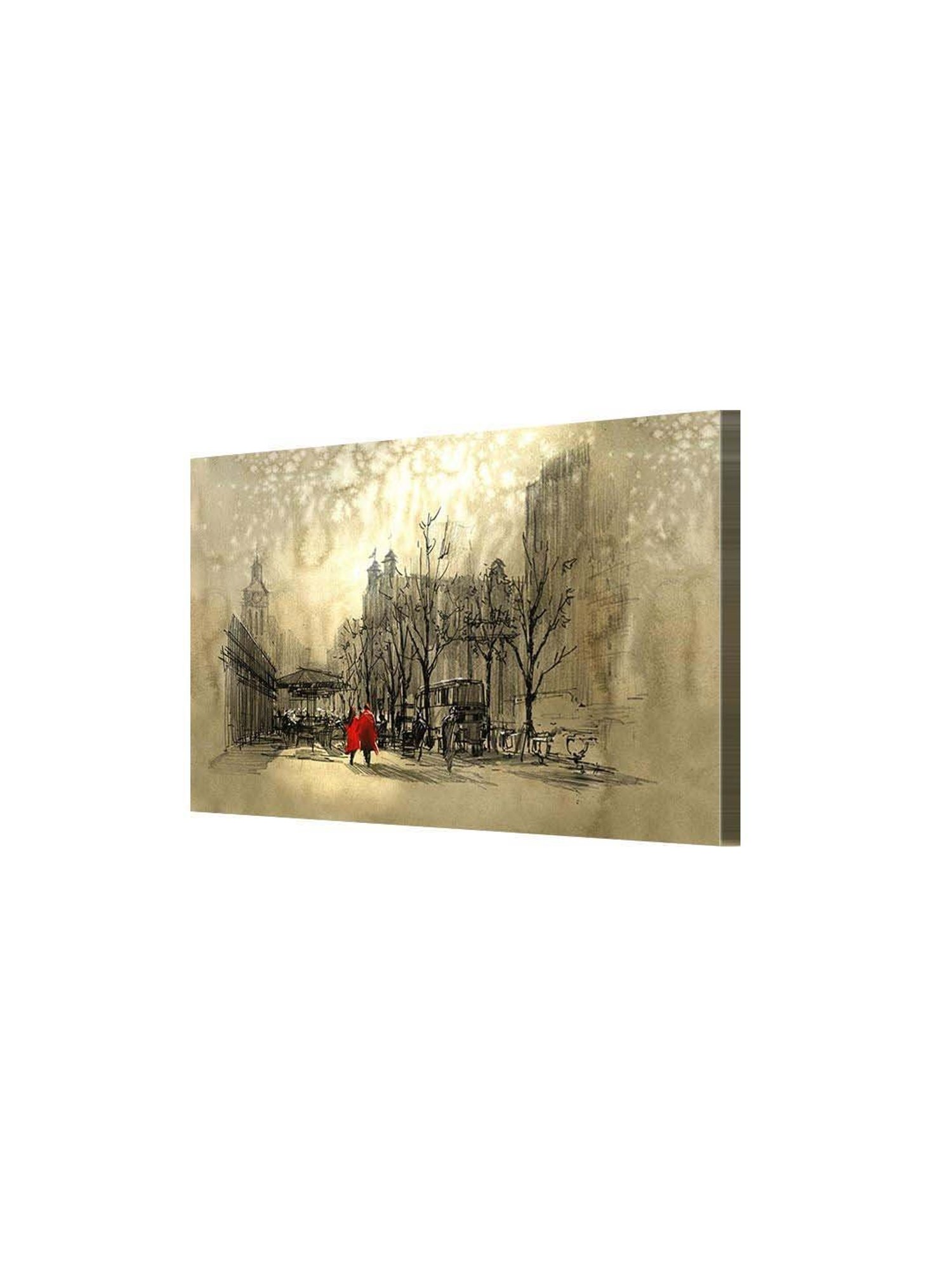 999store Grey & Black Couple In Red Walking On Street Canvas Painting