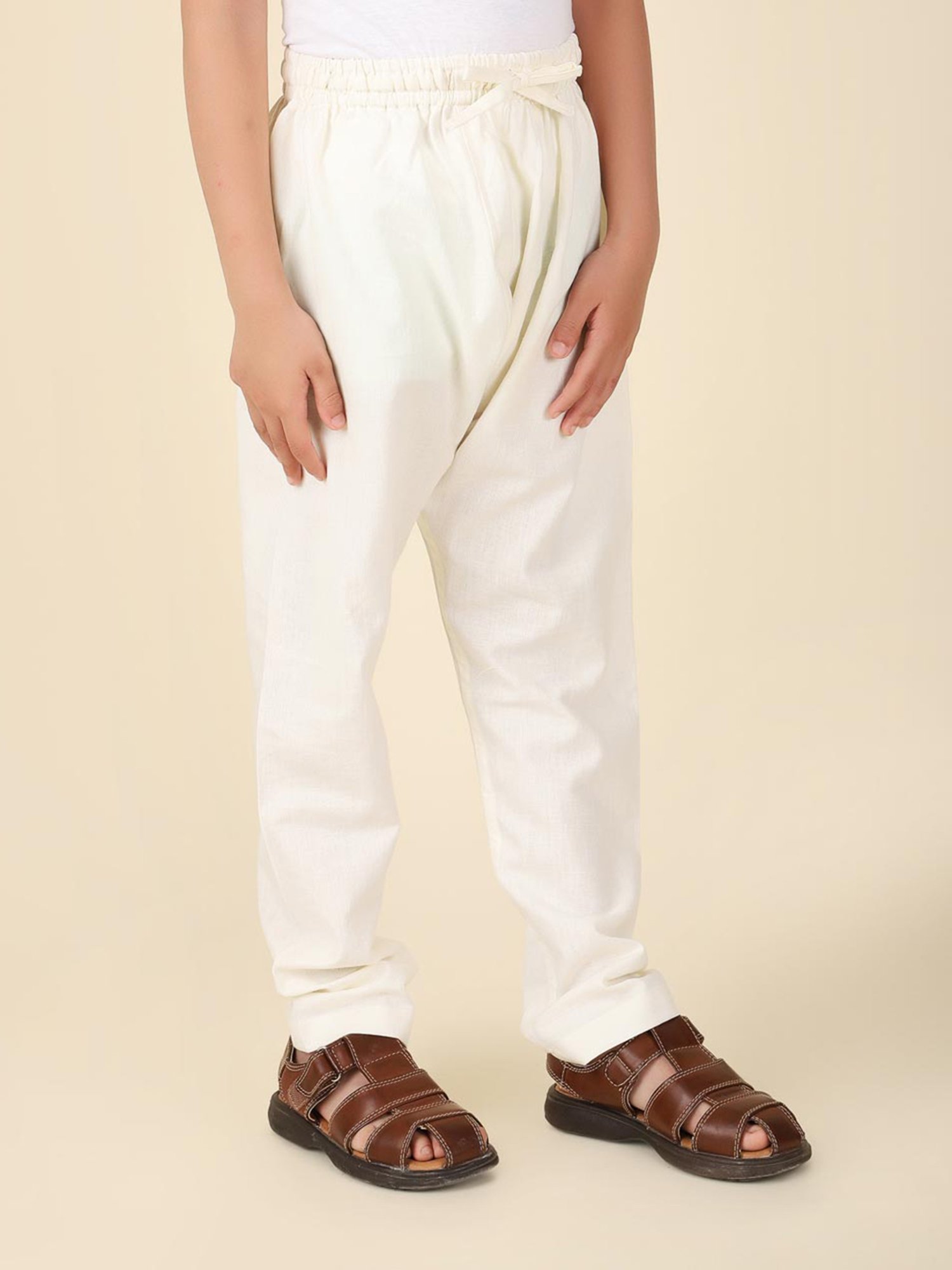 Fabindia Kids White Solid Pyjamas