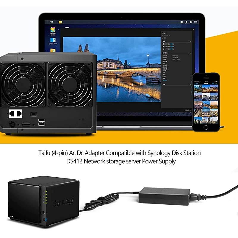 4Pin 12V 833A 9A AC Adapter Replacement for Synology Disk Station DS410 DS410j DS411 DS411J DS412 DS412 + DiskStation Network Storage NAS Server 12V DCwith 4Prong Connector Power Supply