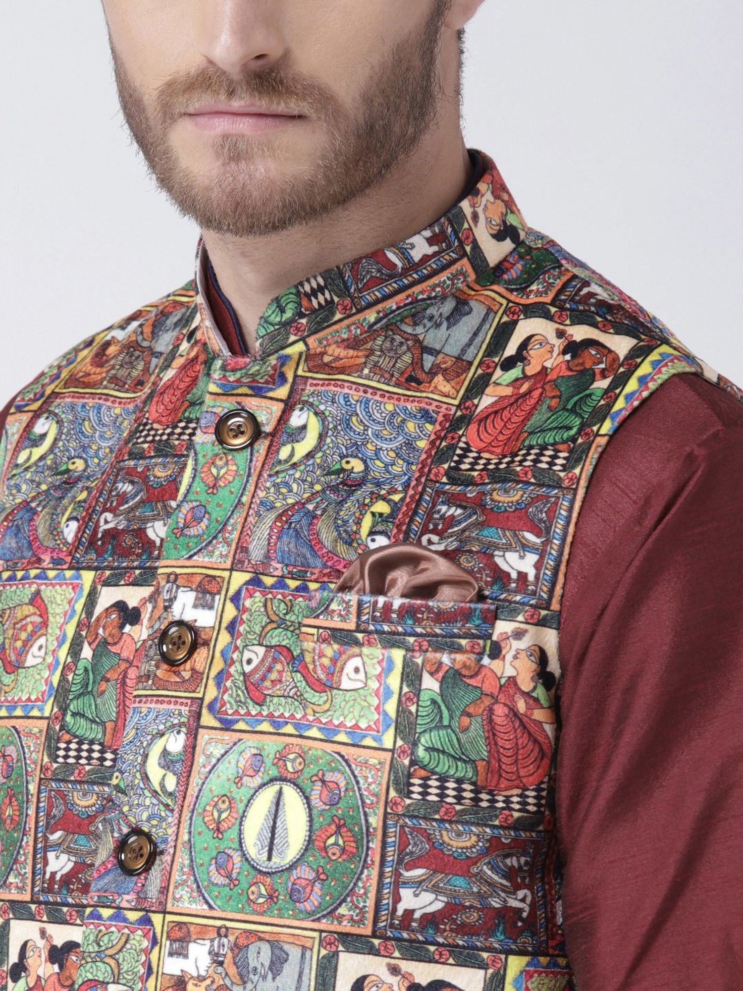 Hangup Plus Multicolor Regular Fit Printed Nehru Jacket