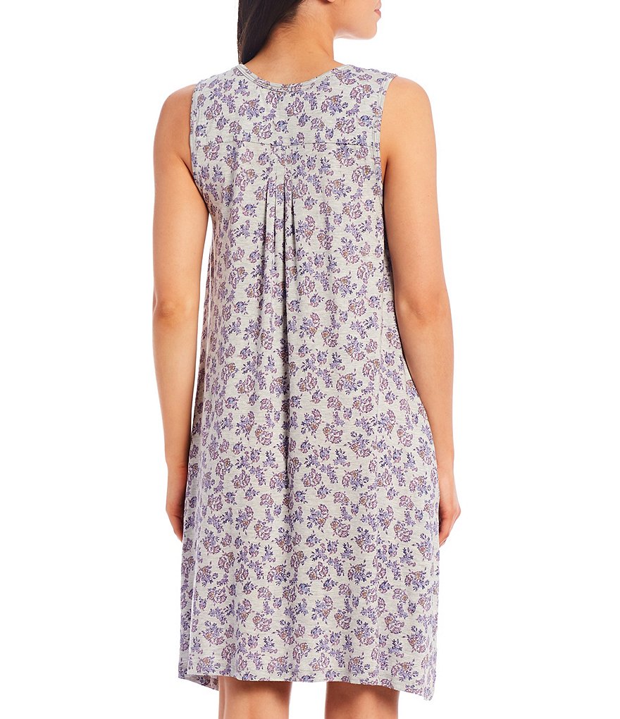 Papinelle Floral Print Pleated Sleeveless Modal Pocket Knit Nightgown