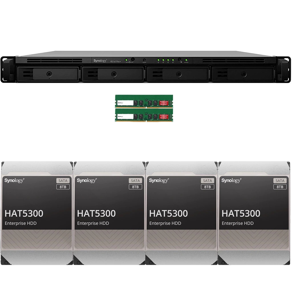 Synology RS1619xs+ RackStation with 32GB RAM and 64TB (4 x 16TB) of HAT5300 Synology Enterprise Drives Fully Assembled and Tested By CustomTechSales