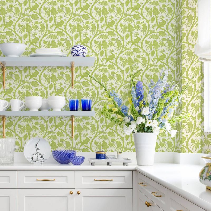 Brewster Pear Balinese Peacock Scalamandre Self Adhesive Wallpaper