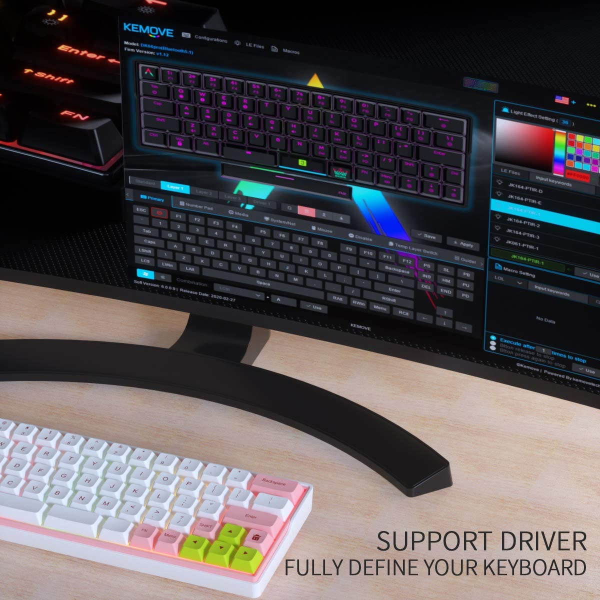 KEMOVE 64-66 Sakura Bluetooth 5.1 Hot-swappable Convertible 60% RGB Mechanical Gaming Keyboard - Wireless/Wired Mode, 100% PBT Keycaps, Full Keys Programmable for Win/Mac(Gateron Optical Red Switch)