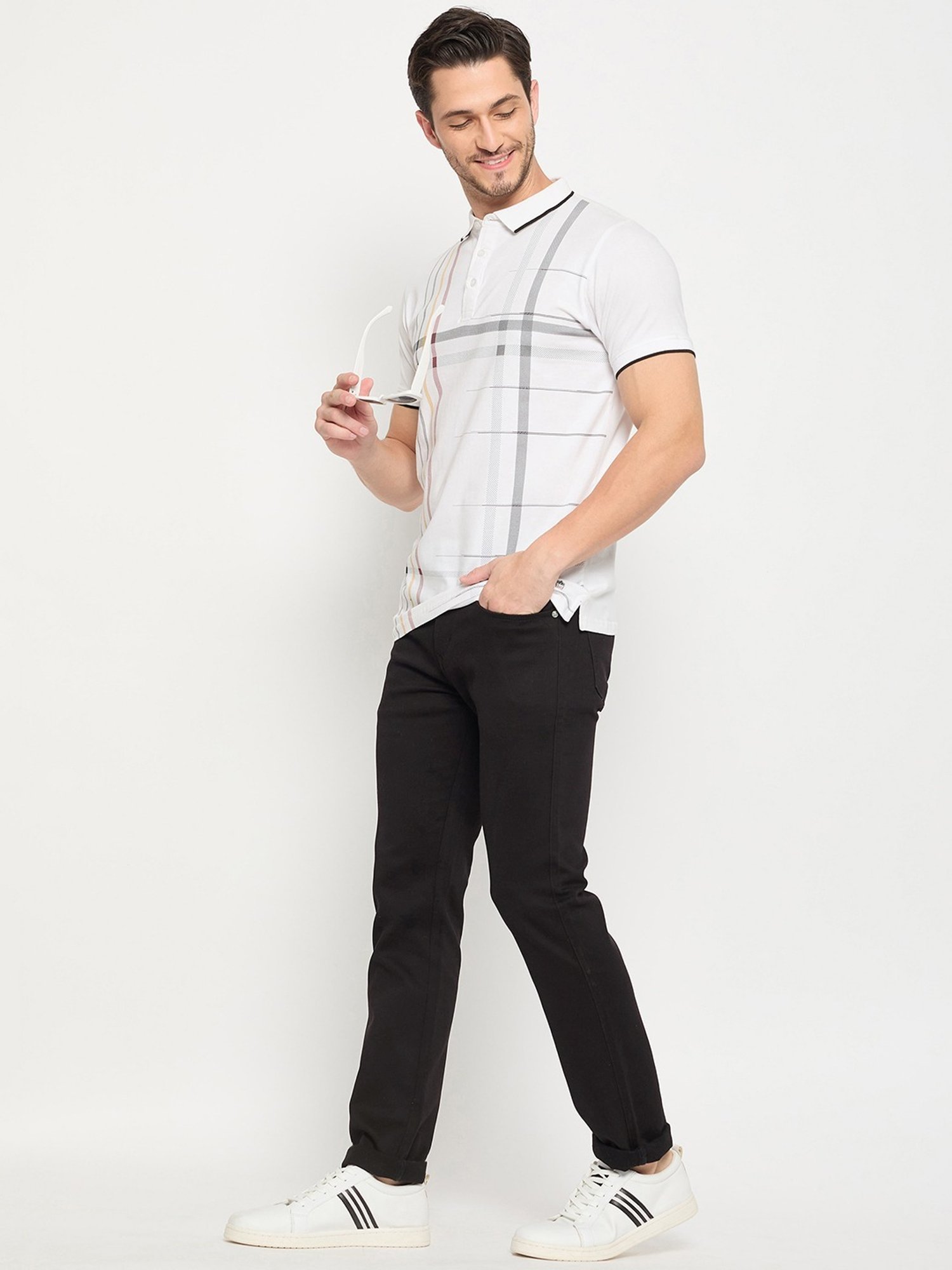 Duke White Slim Fit Striped Polo T-Shirt
