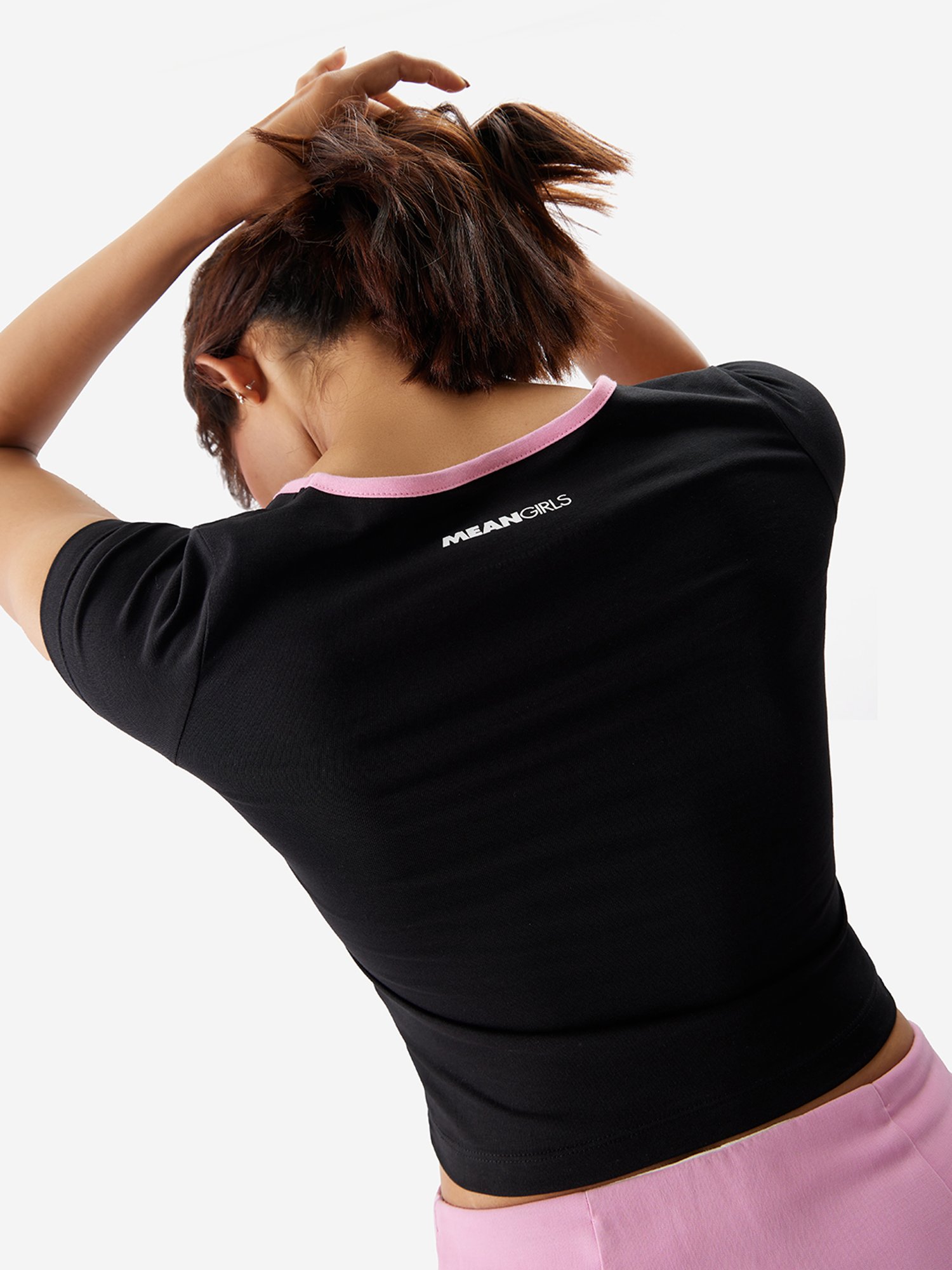 The Souled Store Black & Pink Graphic Print Crop Top