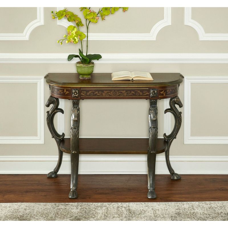 Wyatt Console Table with 4 Reeded Legs and Lower Shelf Aged Mahogany - Powell Company