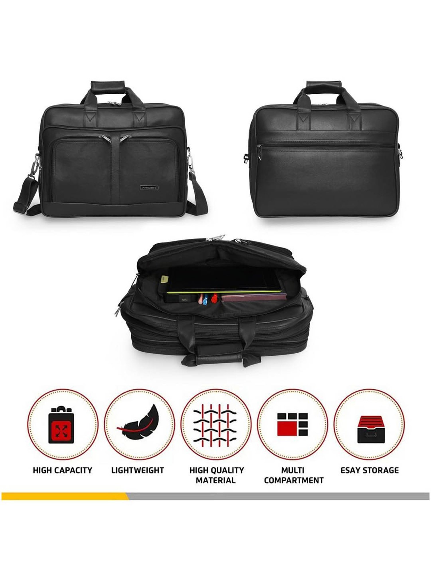 Priority Black Synthetic Large Messenger Bag