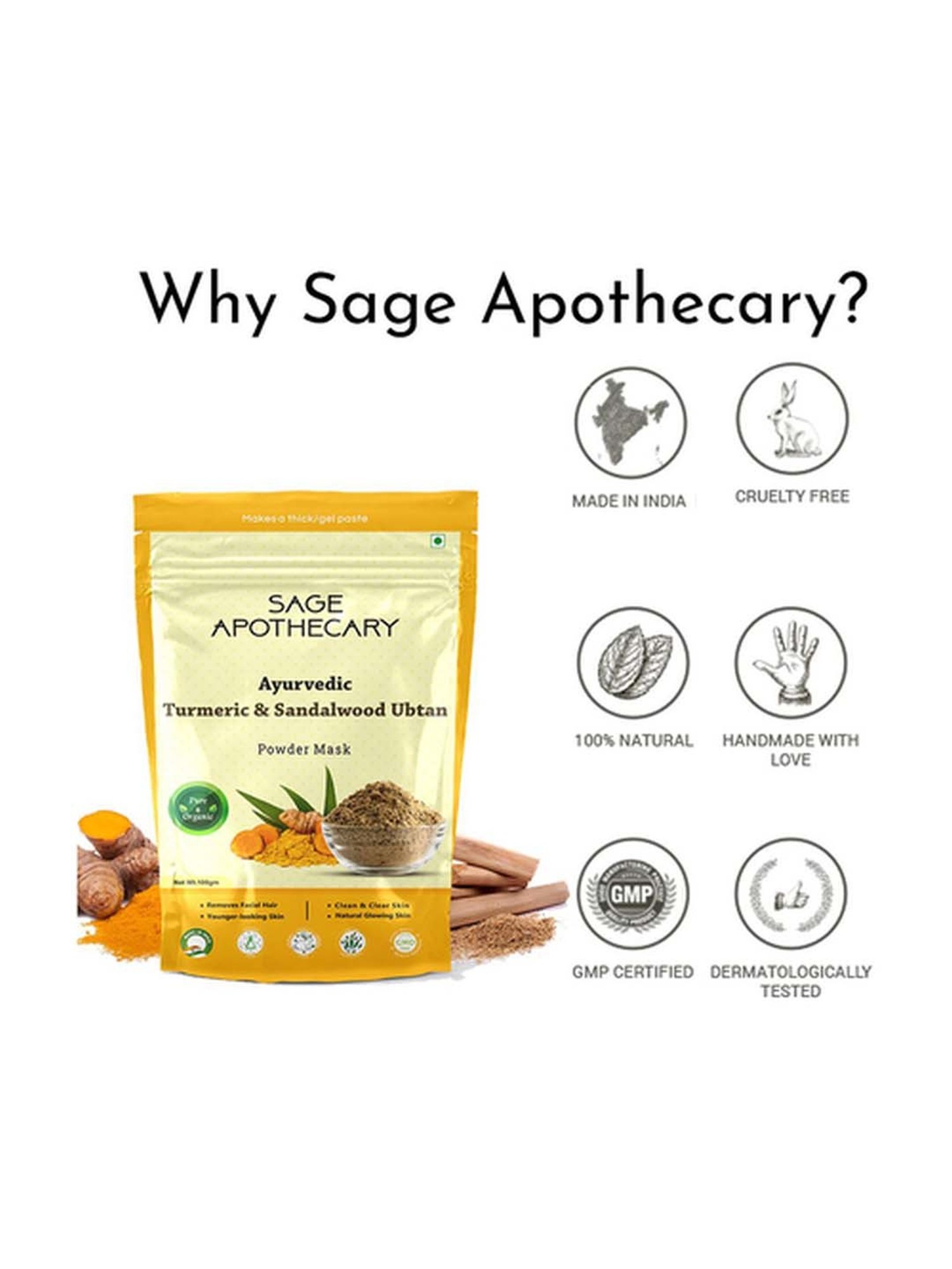 Sage Apothecary Ayurvedic Turmeric & Sandalwood Ubtan Powder Mask - 100 gm