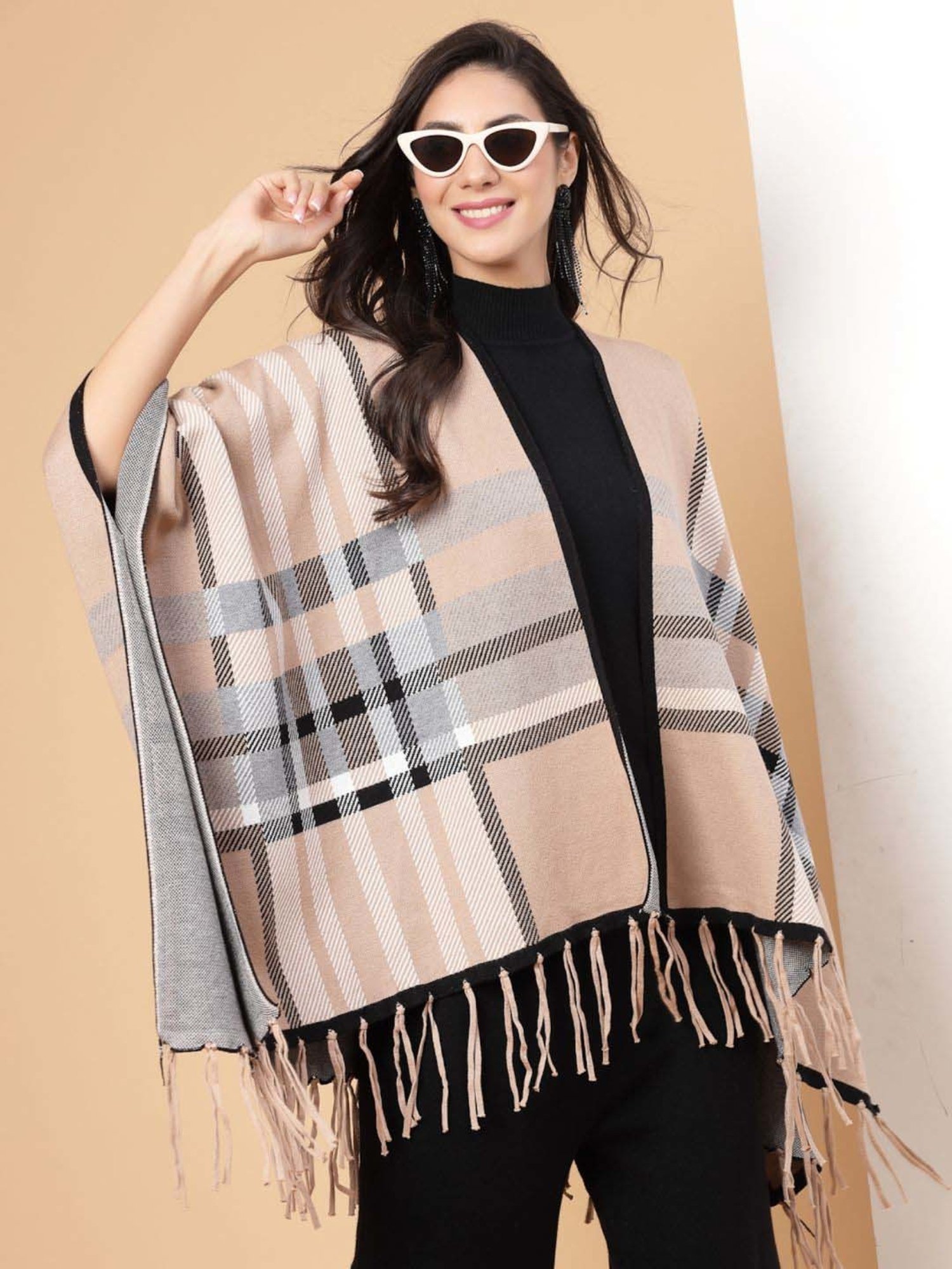 Mafadeny Khaki & Black Printed Top Pants Set With Shrug