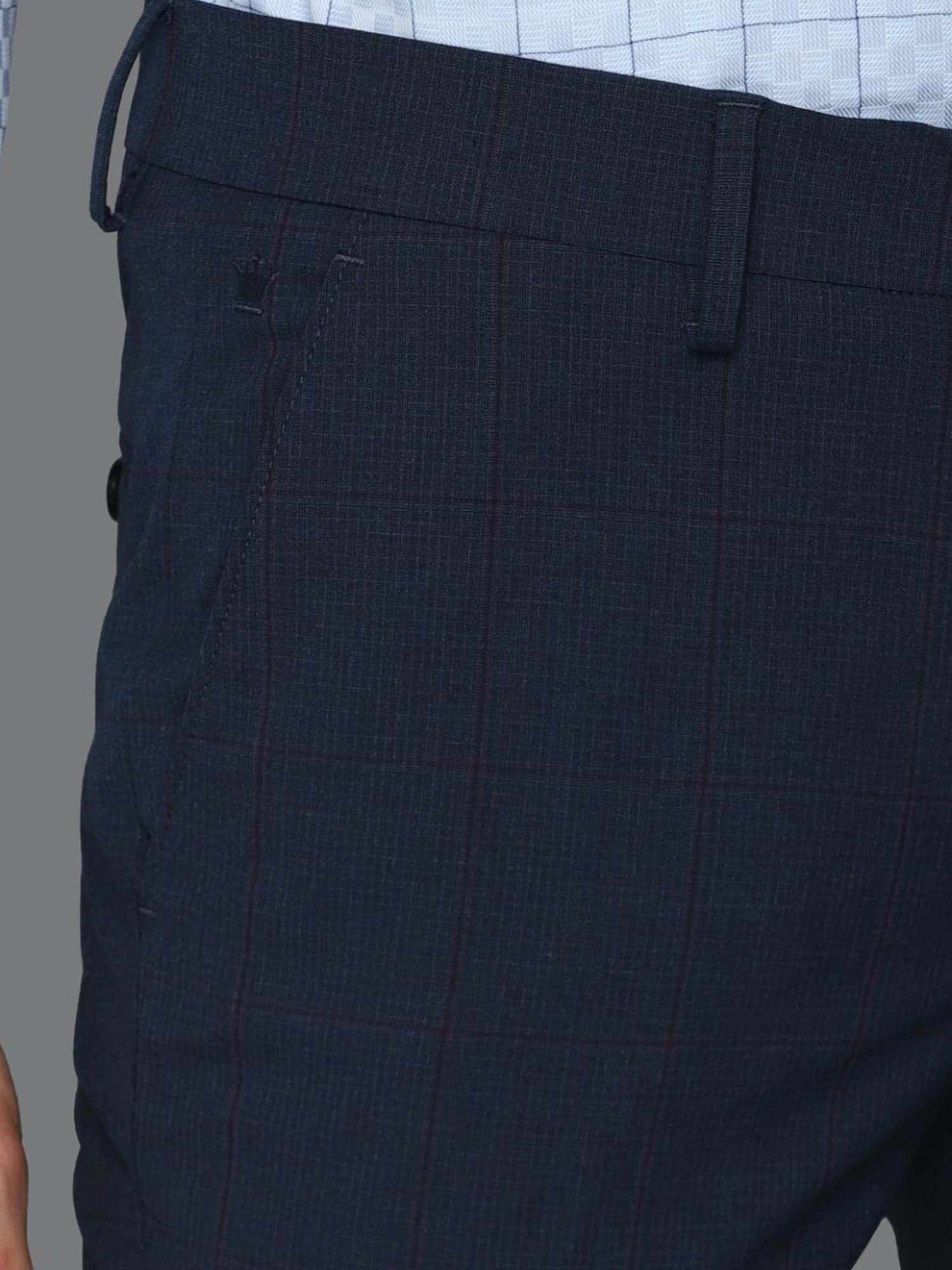 Louis Philippe Navy Slim Fit Checks Trousers